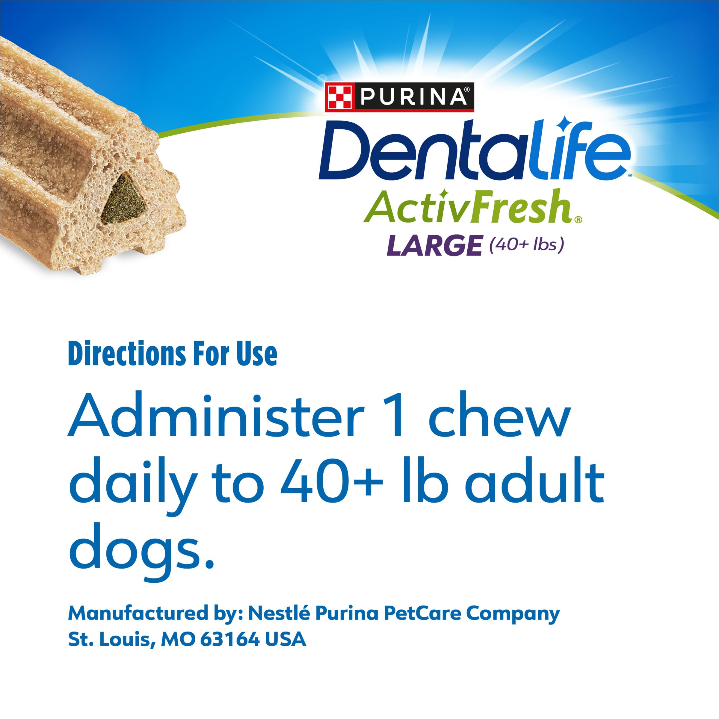 DentaLife Dog Chews Pack of 2, Dental Chews for Large Dogs 40 lbs+, Chicken Flavor, 35 oz Each, 60 Total Chews, Brown