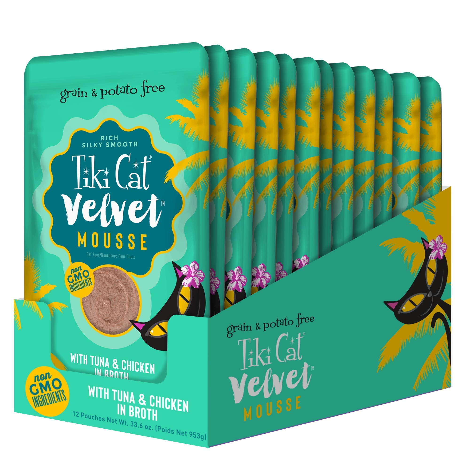 Tiki Pets Tiki Cat Velvet Mousse Grain-Free Wet Food with a Silky-Smooth Texture for Adult Cats & Kittens, 2.8oz, 12pk, Tuna & C