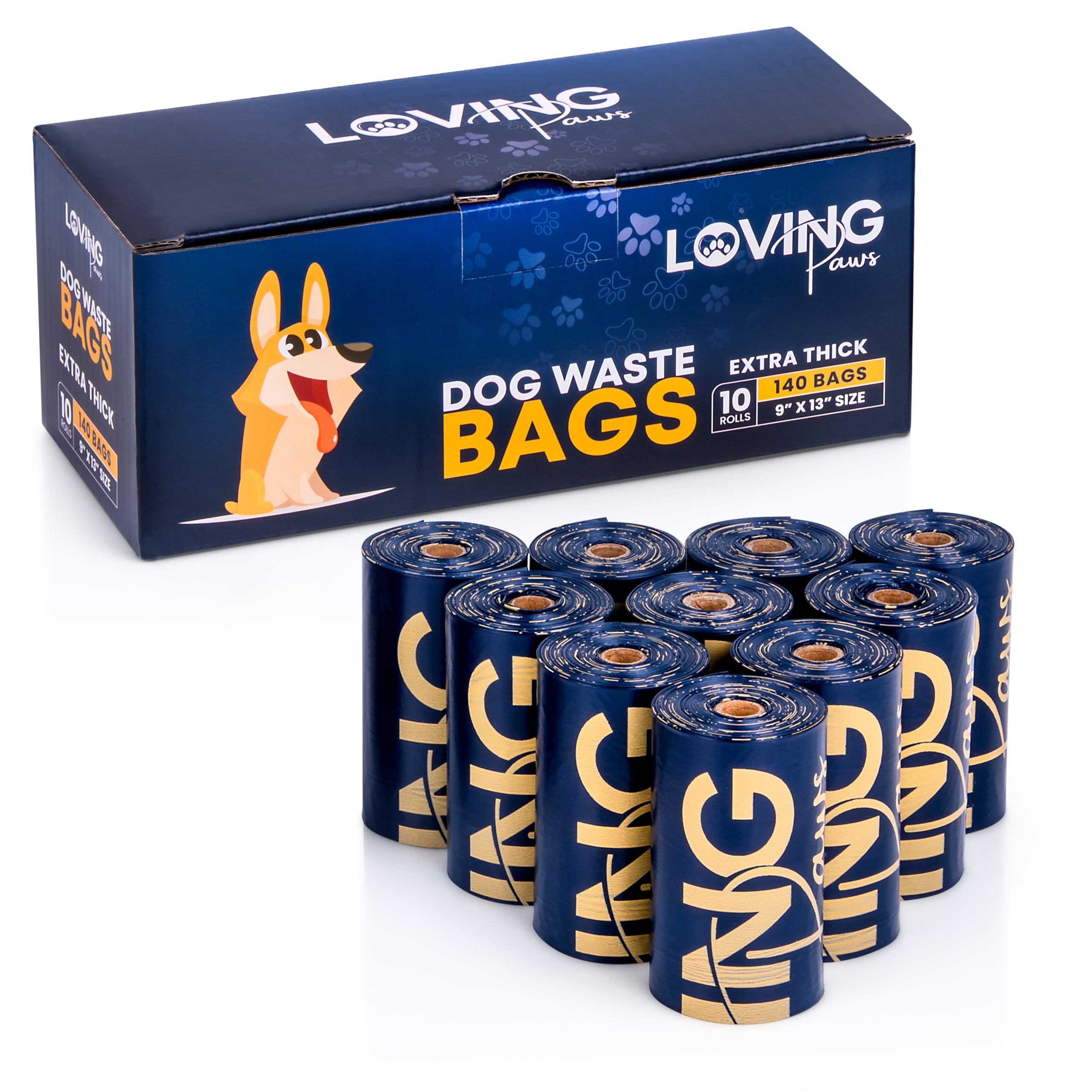 Loving Paws Poop Bags For Dogs Guaranteed Leak Proof And Extra Thick Waste Bag Refill Rolls, Heavy Duty,Unscented, 140 Count