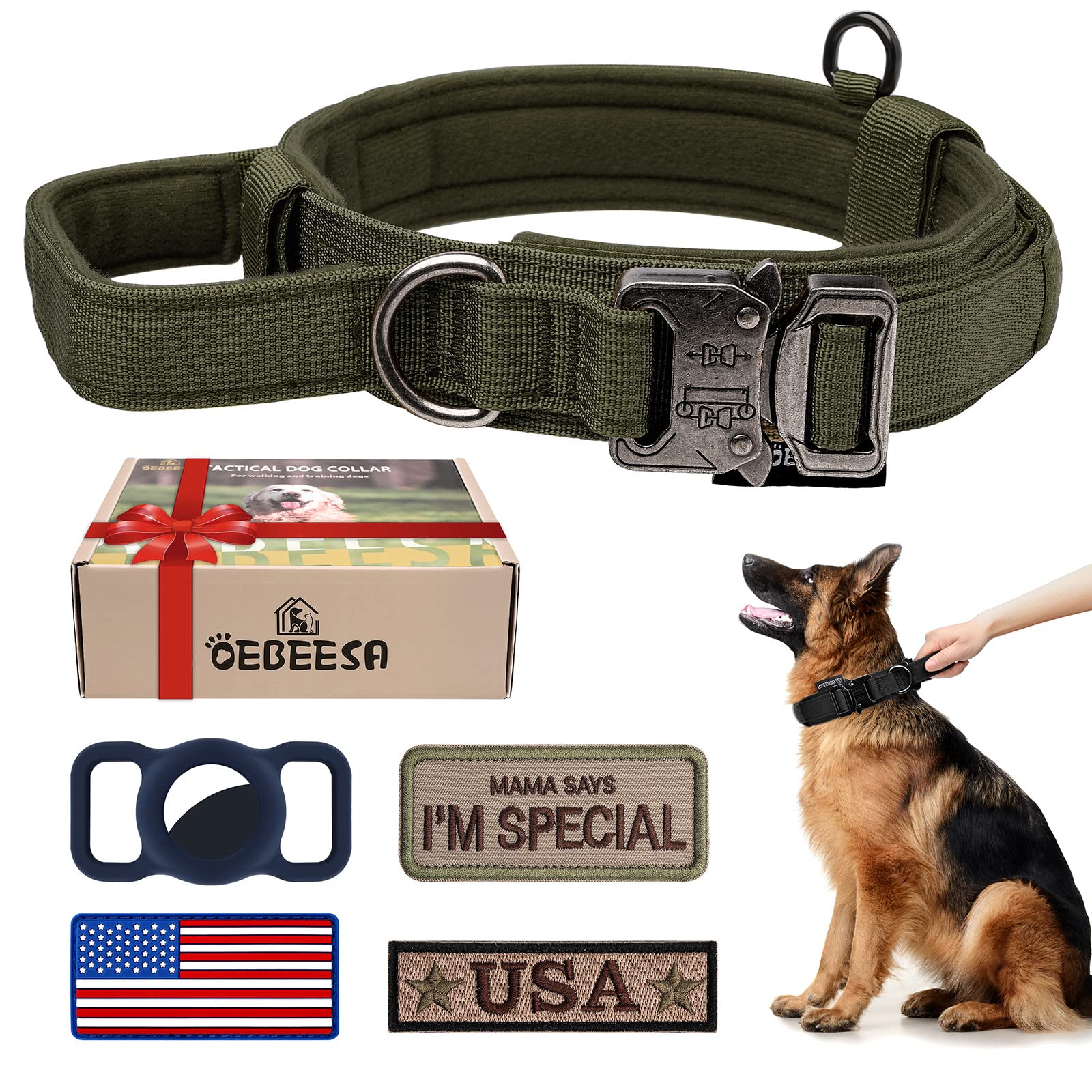 Oebeesa Tactical Dog Collar Adjustable Military Collar: - Nylon K9 Collars With Handle And Heavy Duty Metal Buckle For Medium An