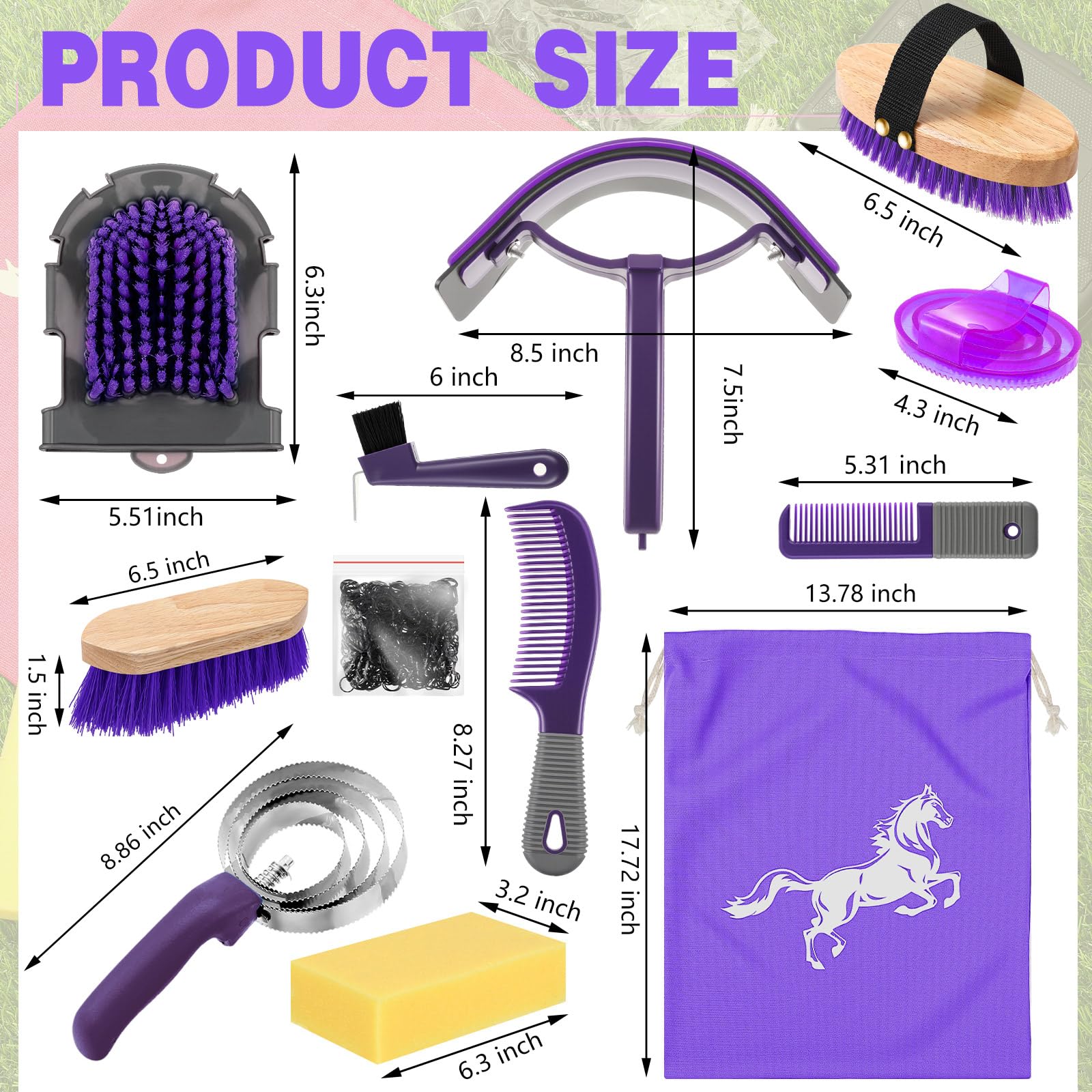 Abbylike 12 Pieces Horse Grooming Kit Racing Festival Tack Room Supplies Horse Brush Sets Equine Care Cleaning Kit Shedding Groo