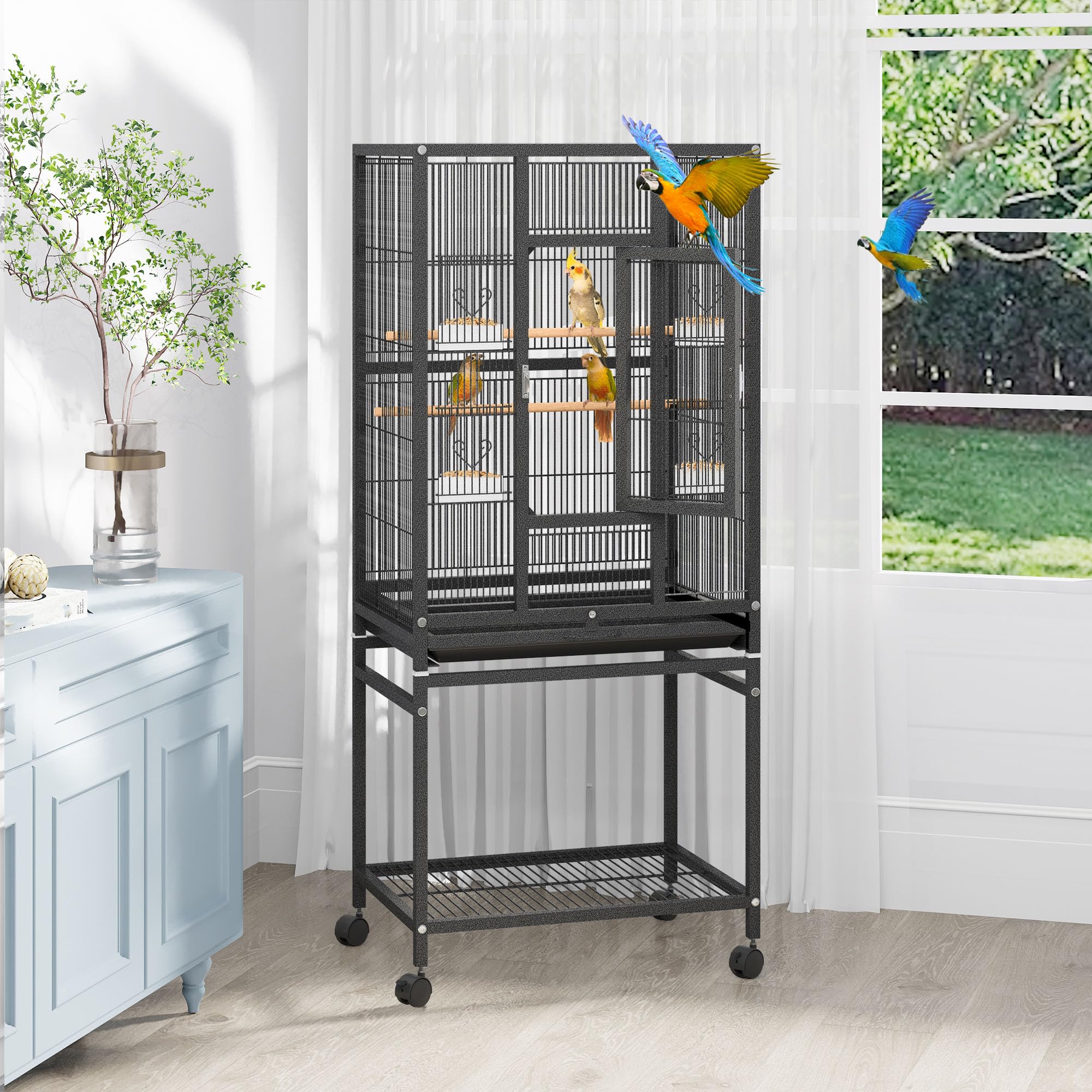 YITAHOME 53.9 inches Metal Bird Cage for Parakeets: Large Parrot Cages with Seed Catcher & Birdcage Cover with Rolling Stand & B