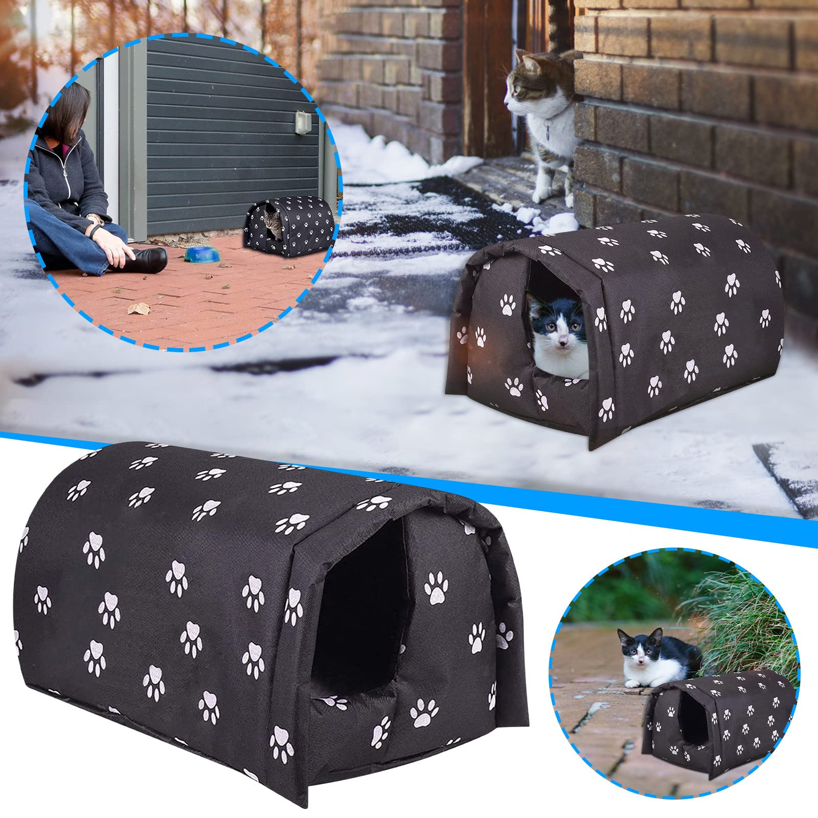 YOMEESOUL Large Outdoor Feral Cat House - Weatherproof, Waterproof, Foldable, Cotton Filled Tent for 3 Cats - Keeps Warm in Winter