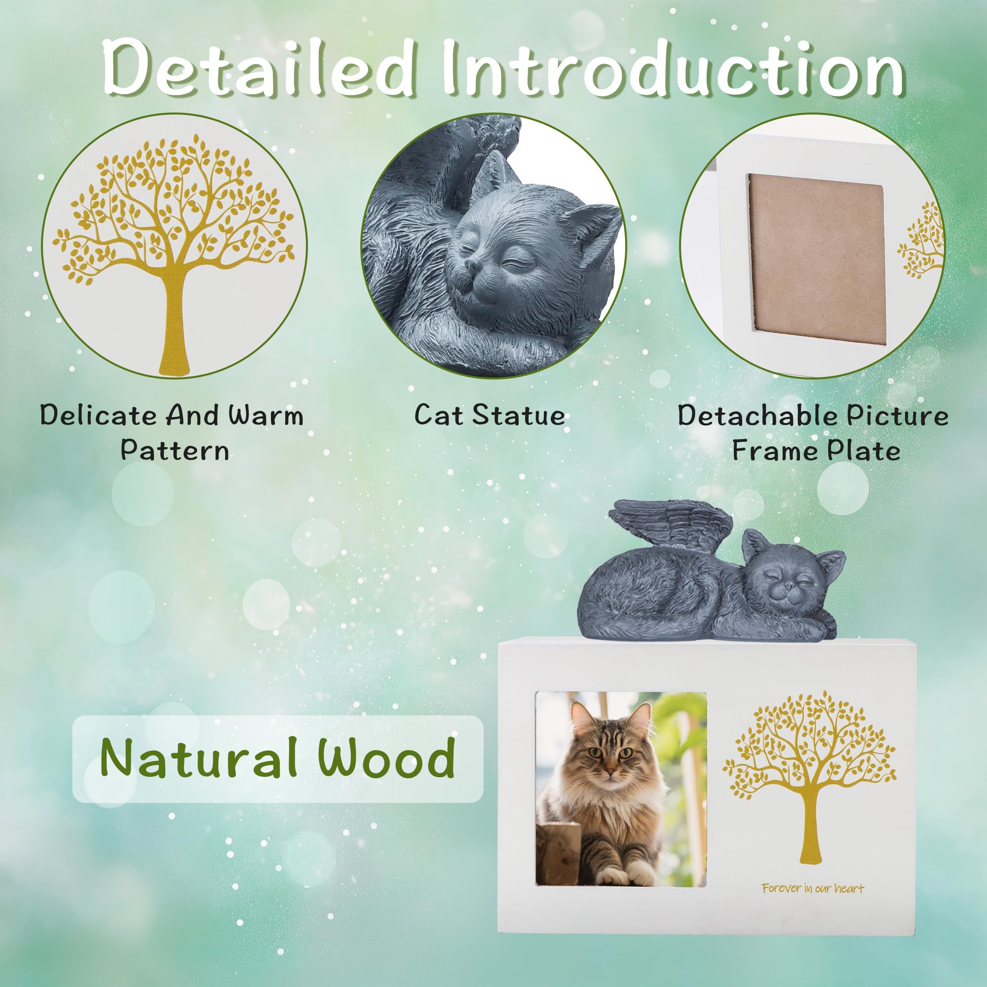 Didibirdi Pet Urn For Dog Ashes, Tree Pattern Wooden Keepsake With Photo Frame, Memory Box With Resin Animal Statue And Sealed S