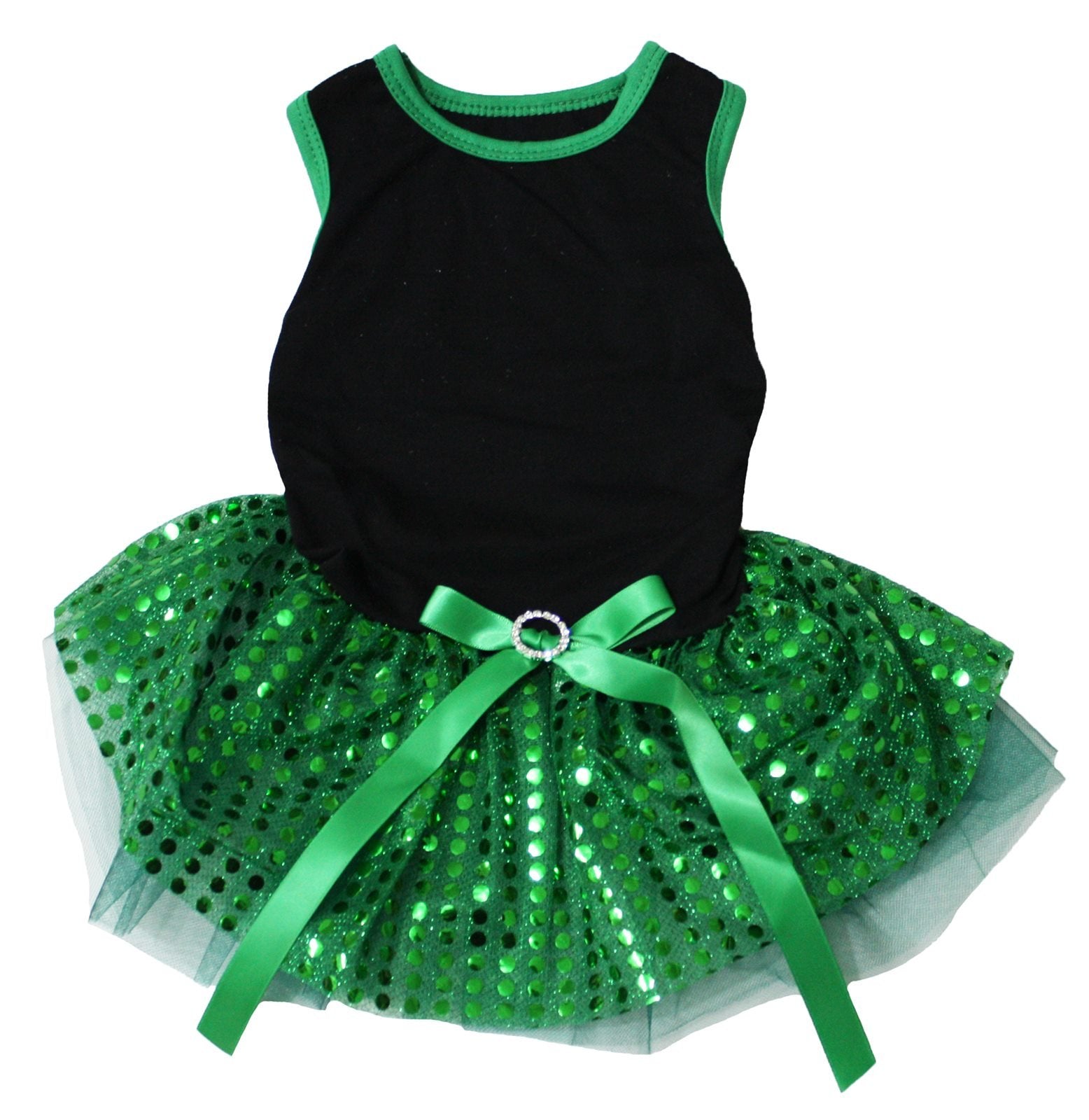 Petitebella Plain Sequins Tutu Puppy Dog Dress (Black/Green, Xx-Large)