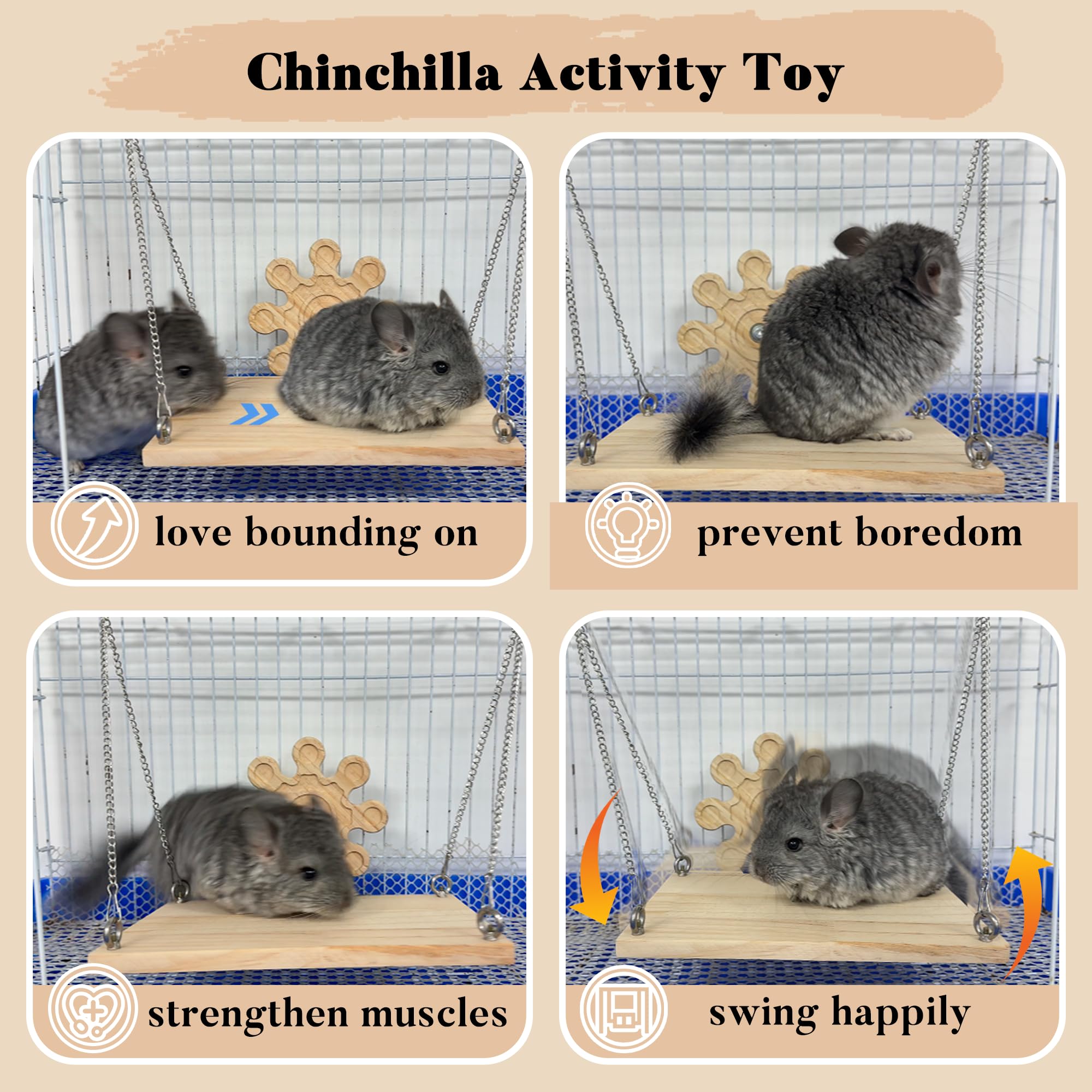 Jevnd Chinchilla Swing Toys Hanging Cage Accessories, Enriched Life Kiln Dried Pine Chinchilla Ledges and Safe Jumping Platforms