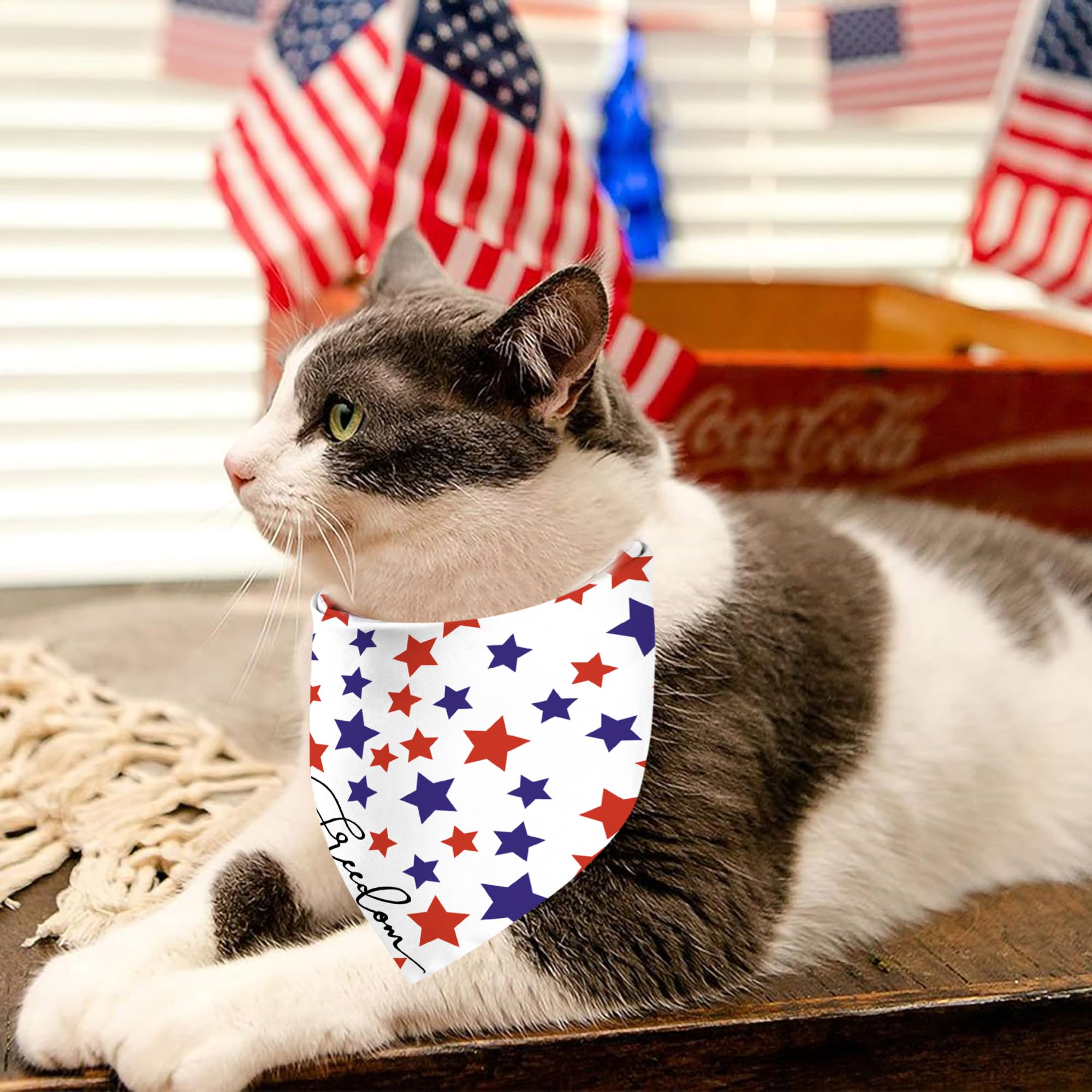 4Th Of July Dog Bandanas, Reversible Dual-Layer Patriotic Theme Design 2 Pack, Freedom Independence Day Square Dog Kerchief, Ame