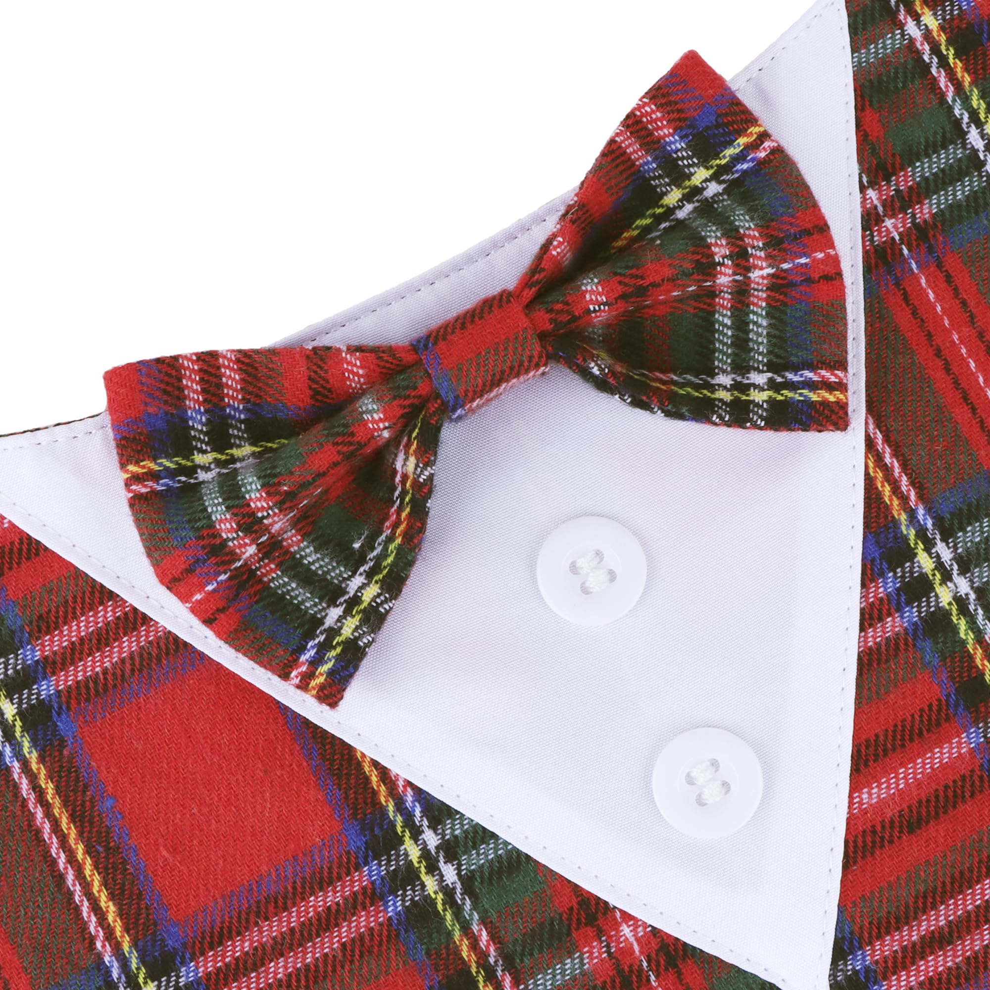 Adoggygo Christmas Dog Tuxedo Bandana, Red Plaid Pet Chritstmas Collar With Bowtie, Adjustable Christmas Costume For X-Large Dog