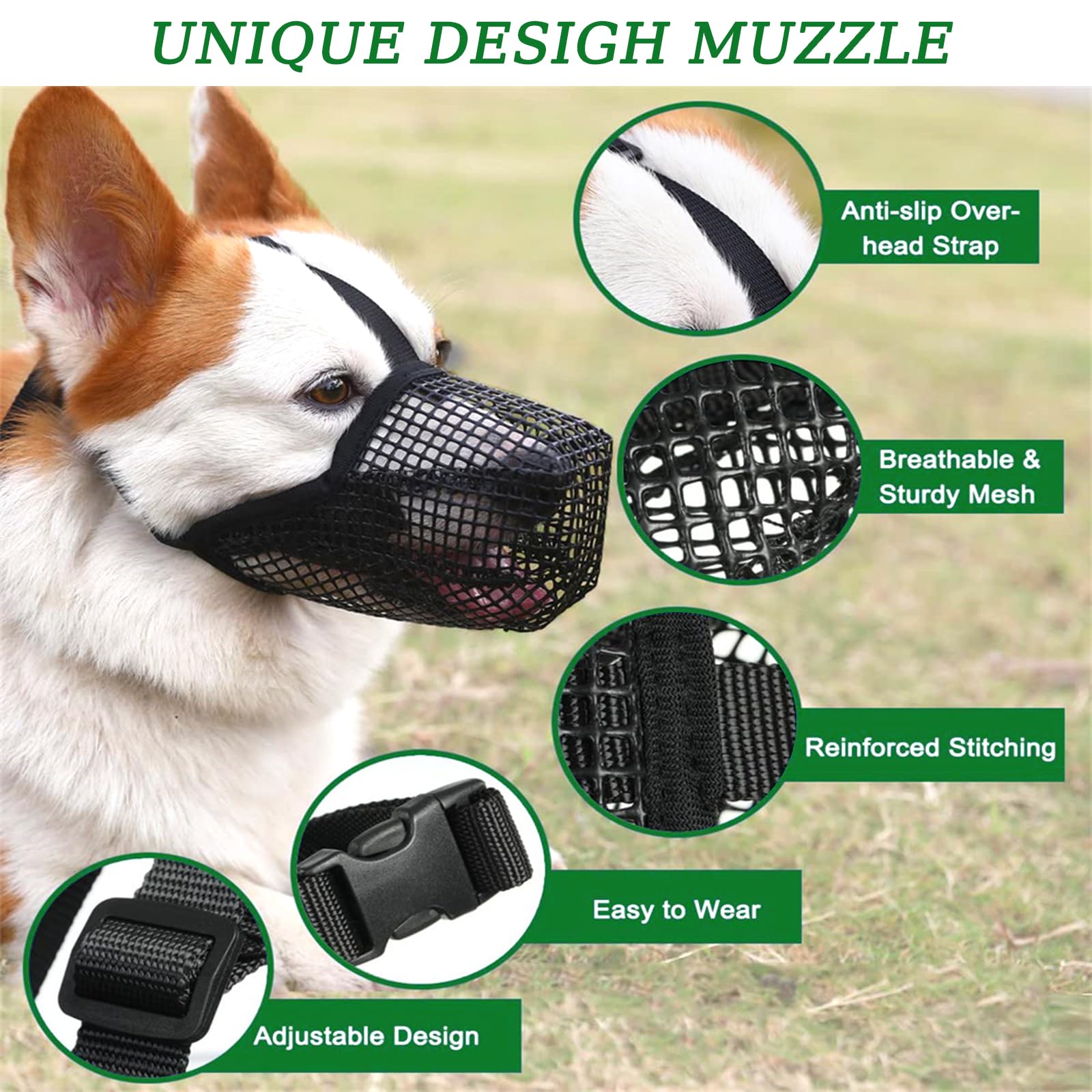 Dog Muzzle, Soft Mesh Covered Muzzles For Small Medium Large Dogs, Protection Muzzle With Adjustable Straps, Prevent Biting Chew