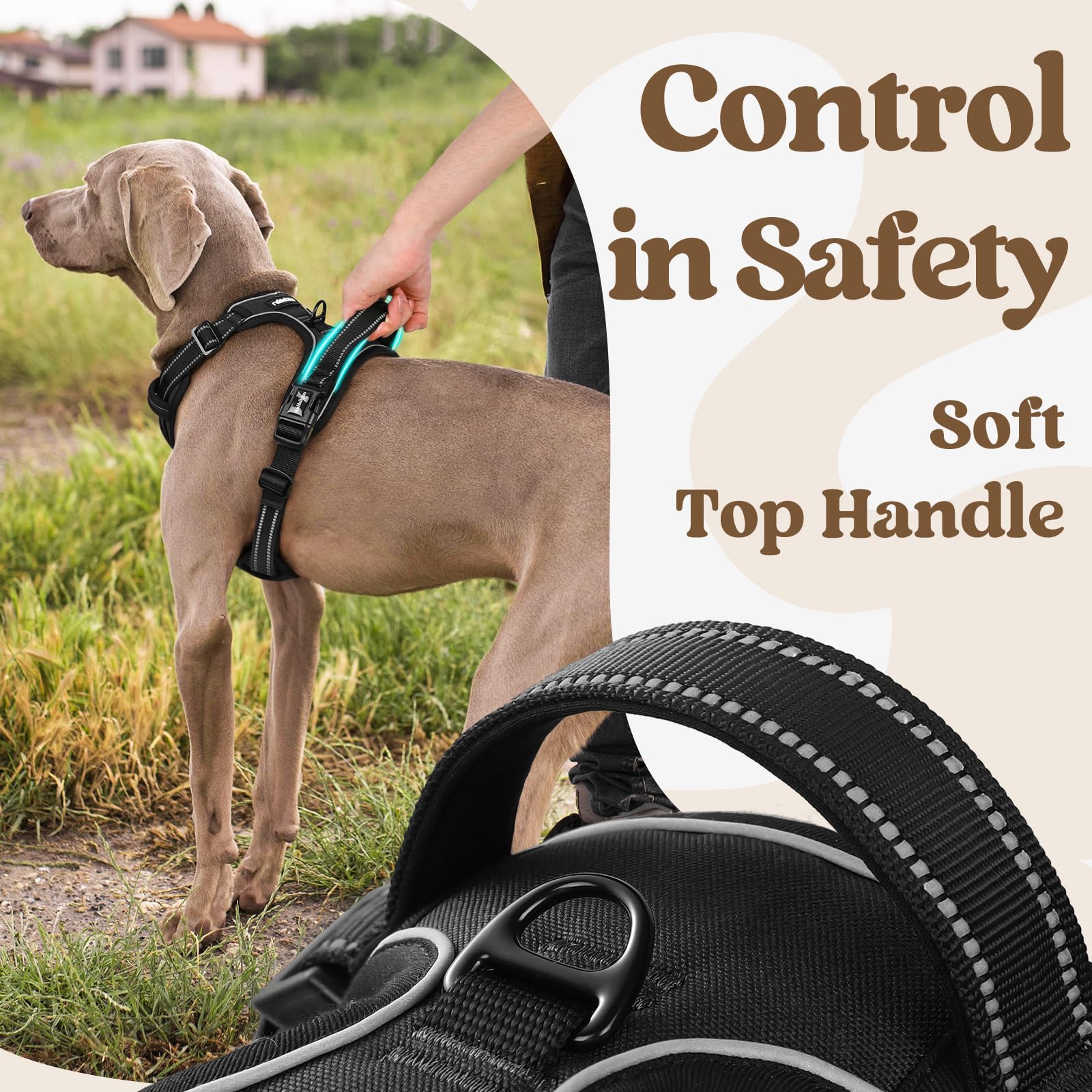 Rabbitgoo Dog Harness For Large, No Pull Pet Harness With 3 Buckles, Adjustable Soft Padded Pooch Vest With Instant Control Handle, Easy Walking Reflective Pet Vest For Extra Large Dogs, Black, Xl