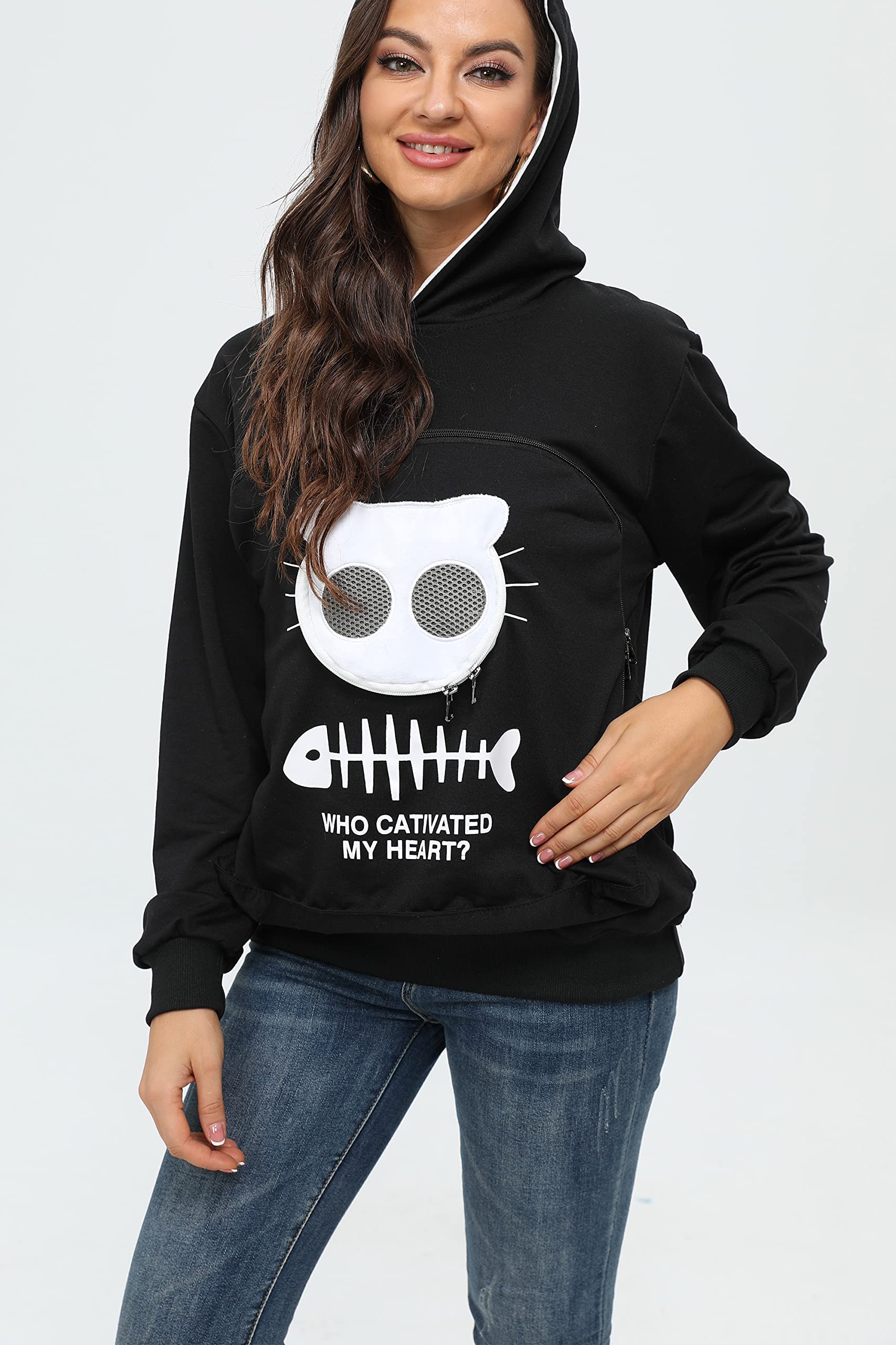 Bombaxceiba Cat Dog Pet Carrier Sweater Puppy Kitten Pouch Hoodies Kitty Carrying Kangaroo Sweatshirt(Black,Xxl)