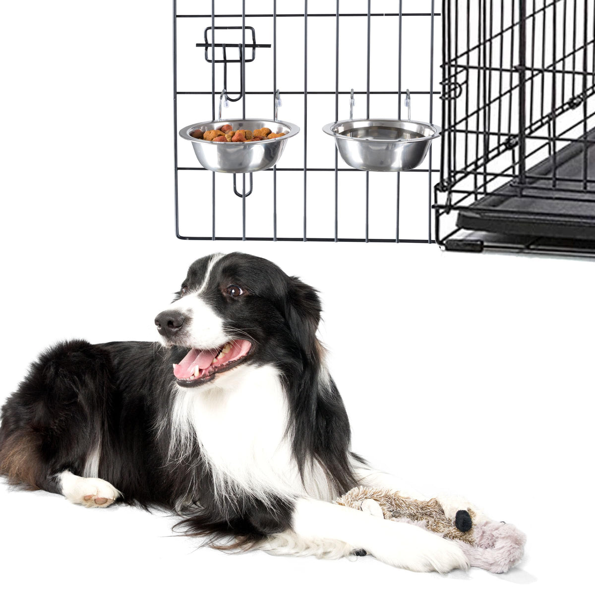 Set Of 2 Stainless-Steel Dog Bowls - Cage, Kennel, And Crate Hanging Pet Bowls For Food And Water - 8Oz Each And Dishwasher Safe By Petmaker, Silver