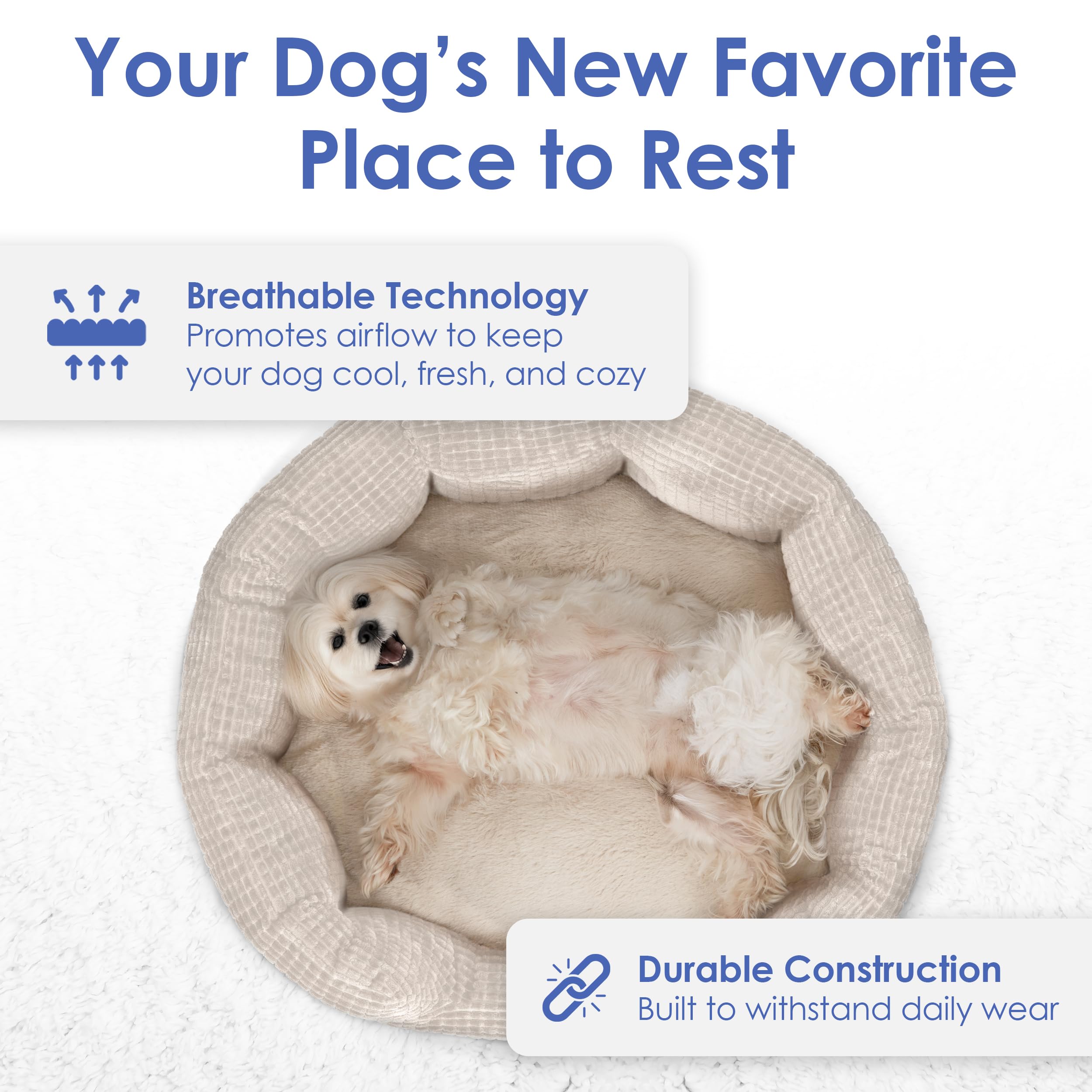 American Kennel Club 26' Clamshell Cuddler Dog Bed - Plush Popcorn Texture, Washable, Non-Slip, For Medium & Large Dogs