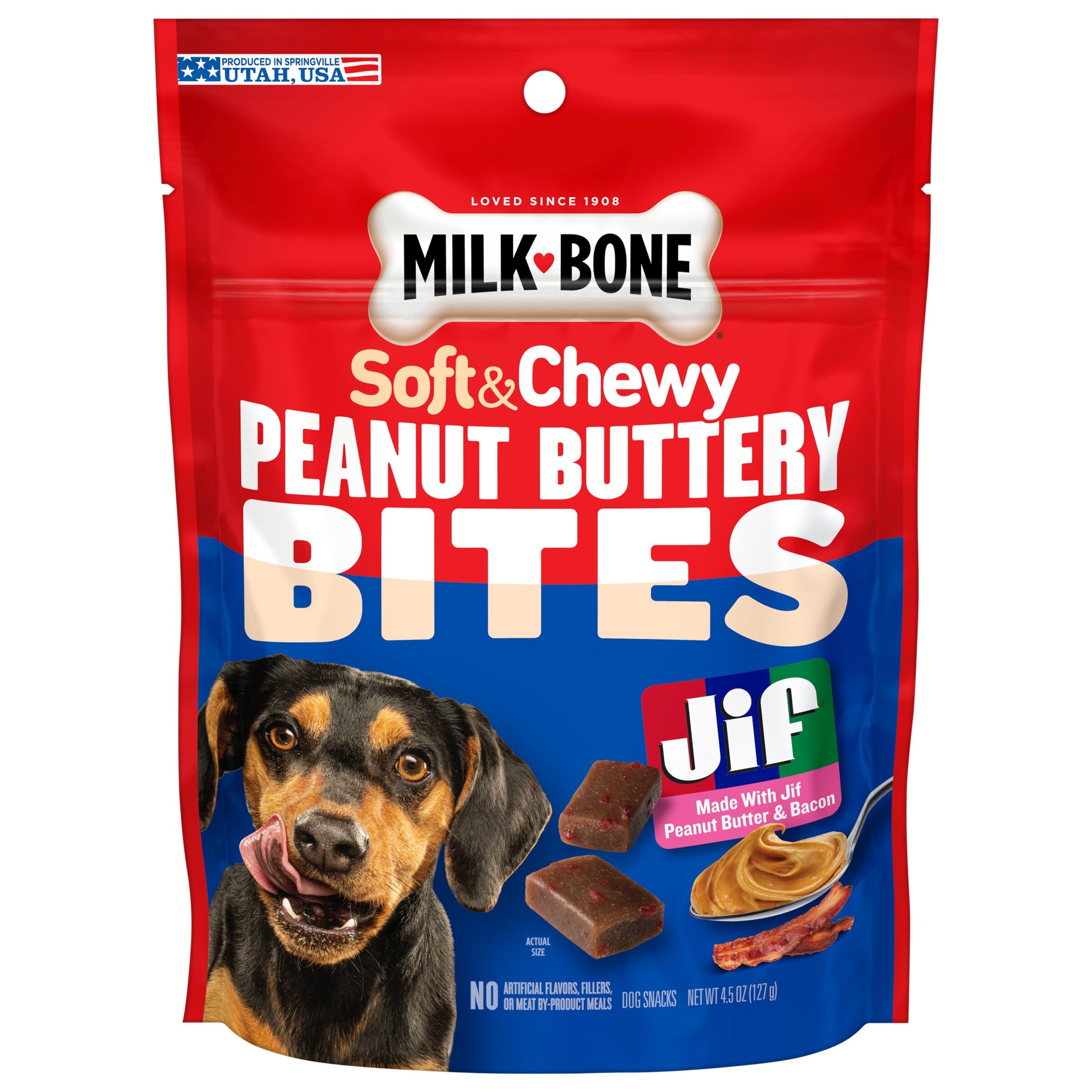 Milk-Bone Peanut Buttery Bites Soft Dog Treats with Real Peanut Butter & Bacon, 4.5-Oz. Bag