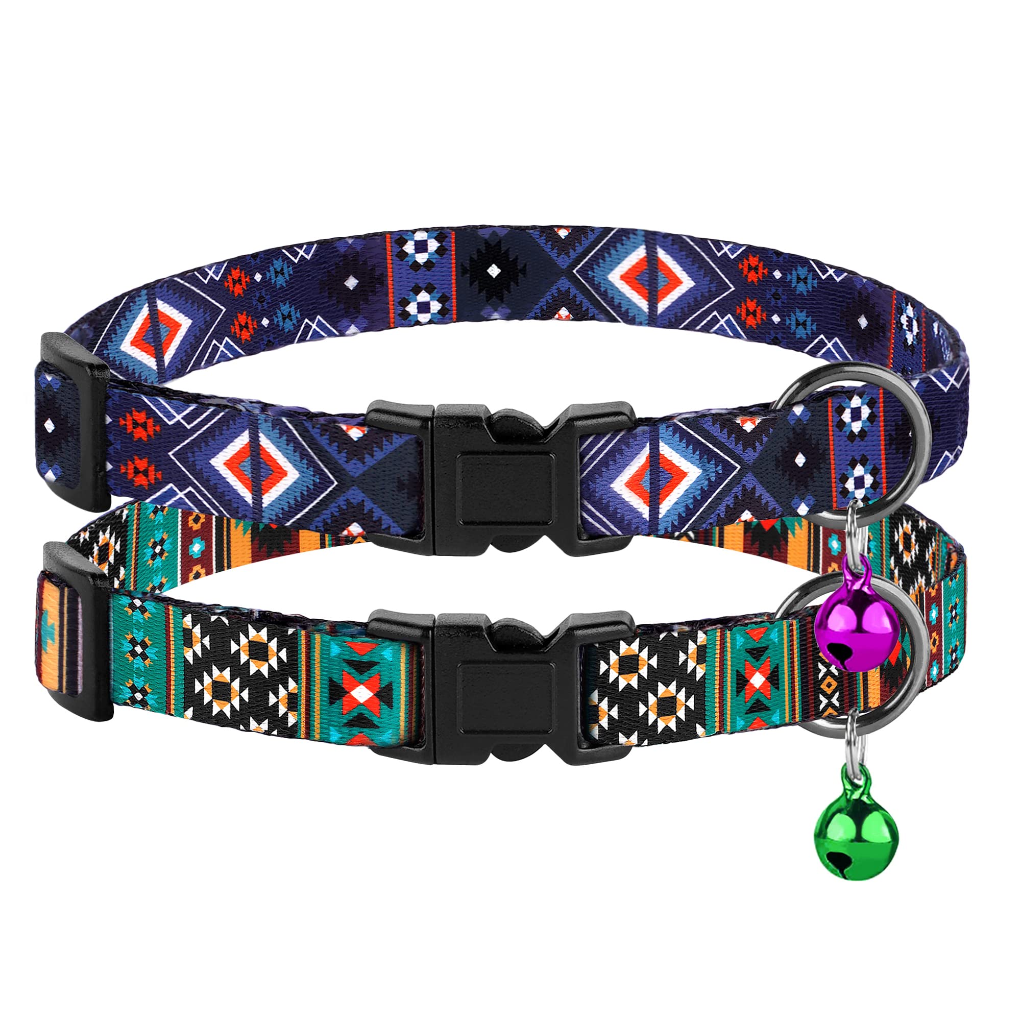 Cat Collar Breakaway 2Pcs Adjustable Pattern Tribal Aztec Southwest Safety Pet Collars For Cats Kitten (Aztec + Tribal)