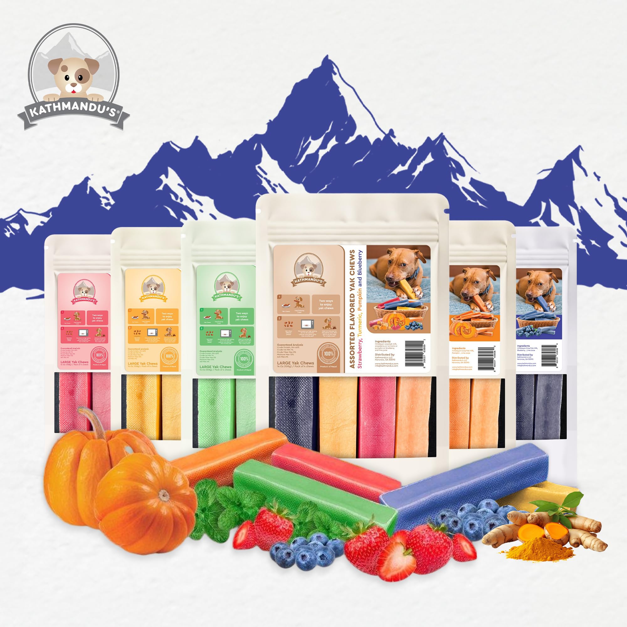 KATHMANDUS 100% Natural Blueberry Flavor Yak Chews - Keep Dogs Busy & Happy with Our Lactose & Rawhide Free Himalayan Dog Chews