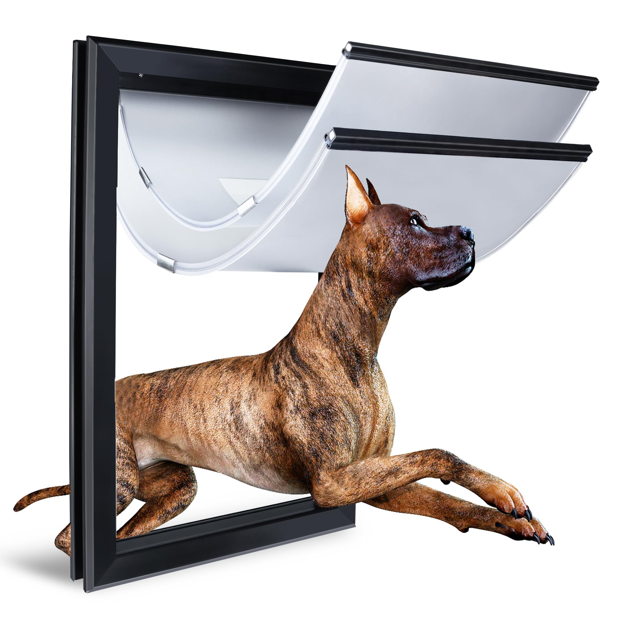Haniml Aluminum Alloy Dog Door, 2 Flap Insulation/Thermal Insulation, Doggy Door For Large Dogs, Closure Panel With Safety Locks
