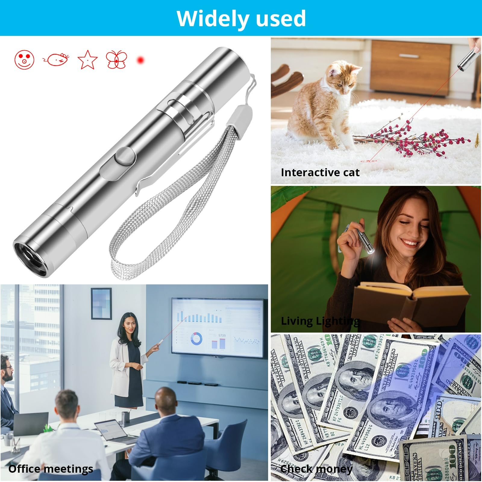 Waputne Cat Toys, Cat Toy Red Pointer For Indoor, Rechargeable, 5 Adjustable Patterns, 3 Modes Training Chaser Pet Toy Pointer, Interactive Pet Cat/Dog Toy For Cats Fun Playing Exercise