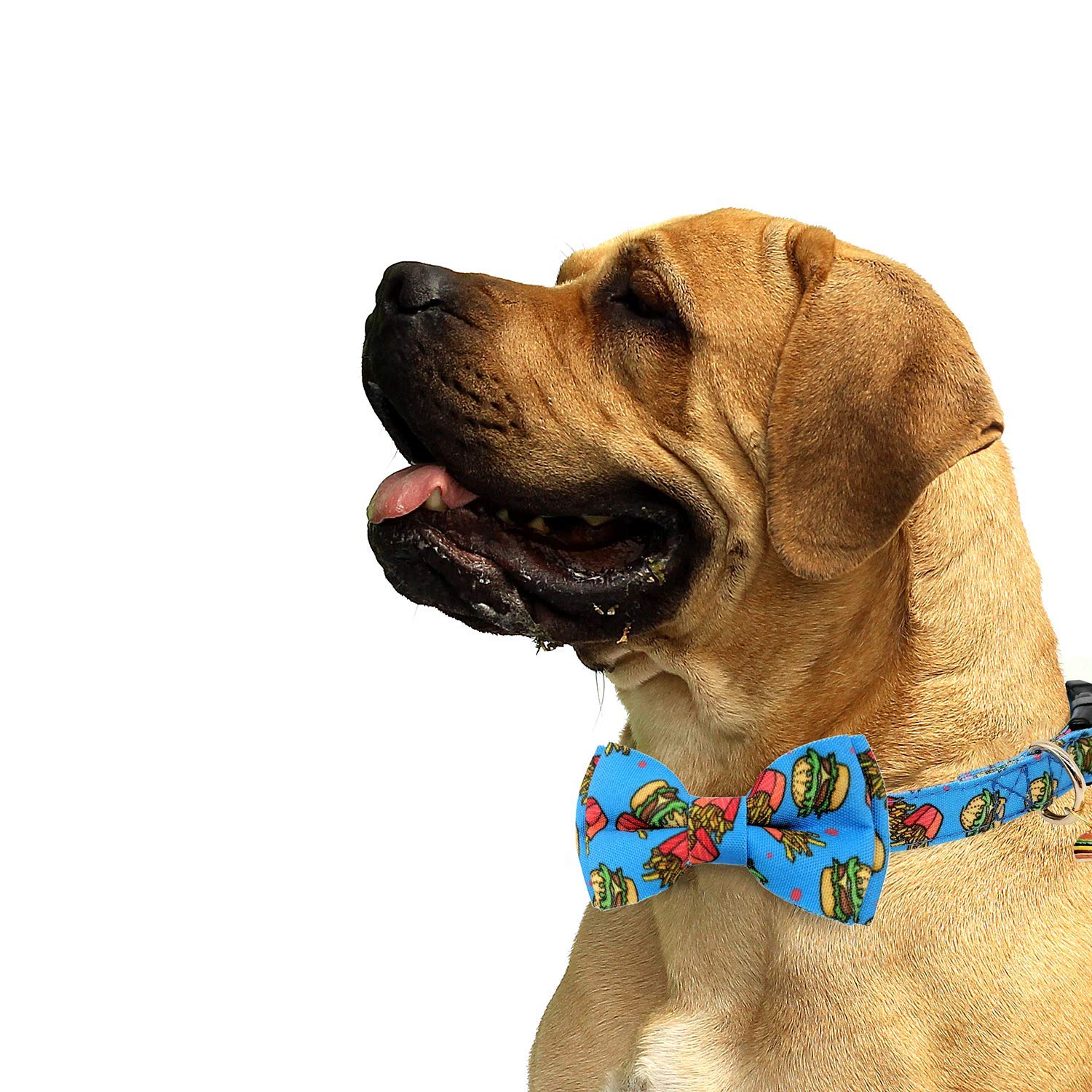Kudes 2 Pack Print Dog Collars With Bow Tie, Adjustable Dog Collar With Bells And Charm Safety Buckle Cute Pet Collars For Small/Medium/Large Dogs And Cats Boys Girls (Hamburger+Sushi, S(10'-14'))