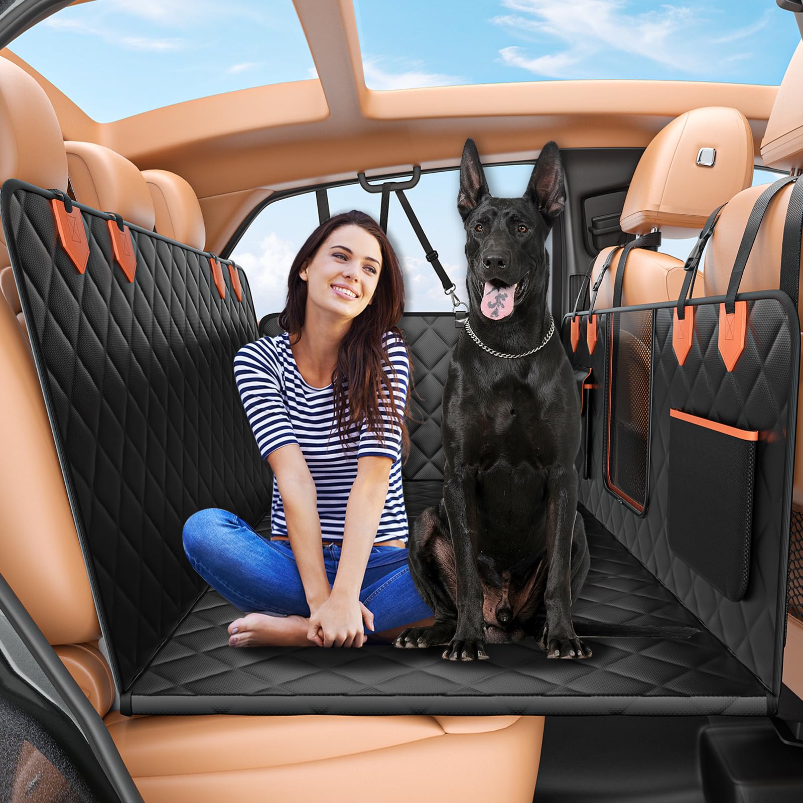 Ijvae Hard Bottom Car Seat Cover For Dogs,Waterproof Dog Seat Cover For Back Seat Extender,Scratch-Proof And Anti-Slip Car Dog H