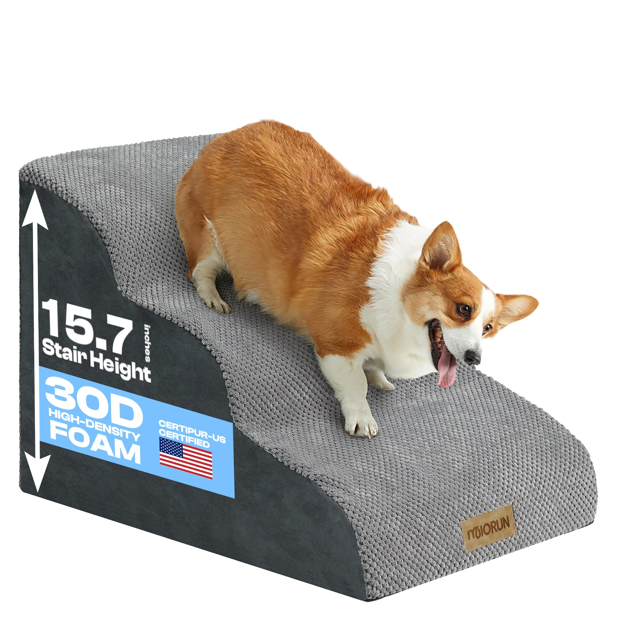 Miorun Dog Stairs Ramp For Bed And Couch Up To 17', Slope 3-Step Foam Steps For Pets To Get On Sofa, Puppy Ladder With Washable