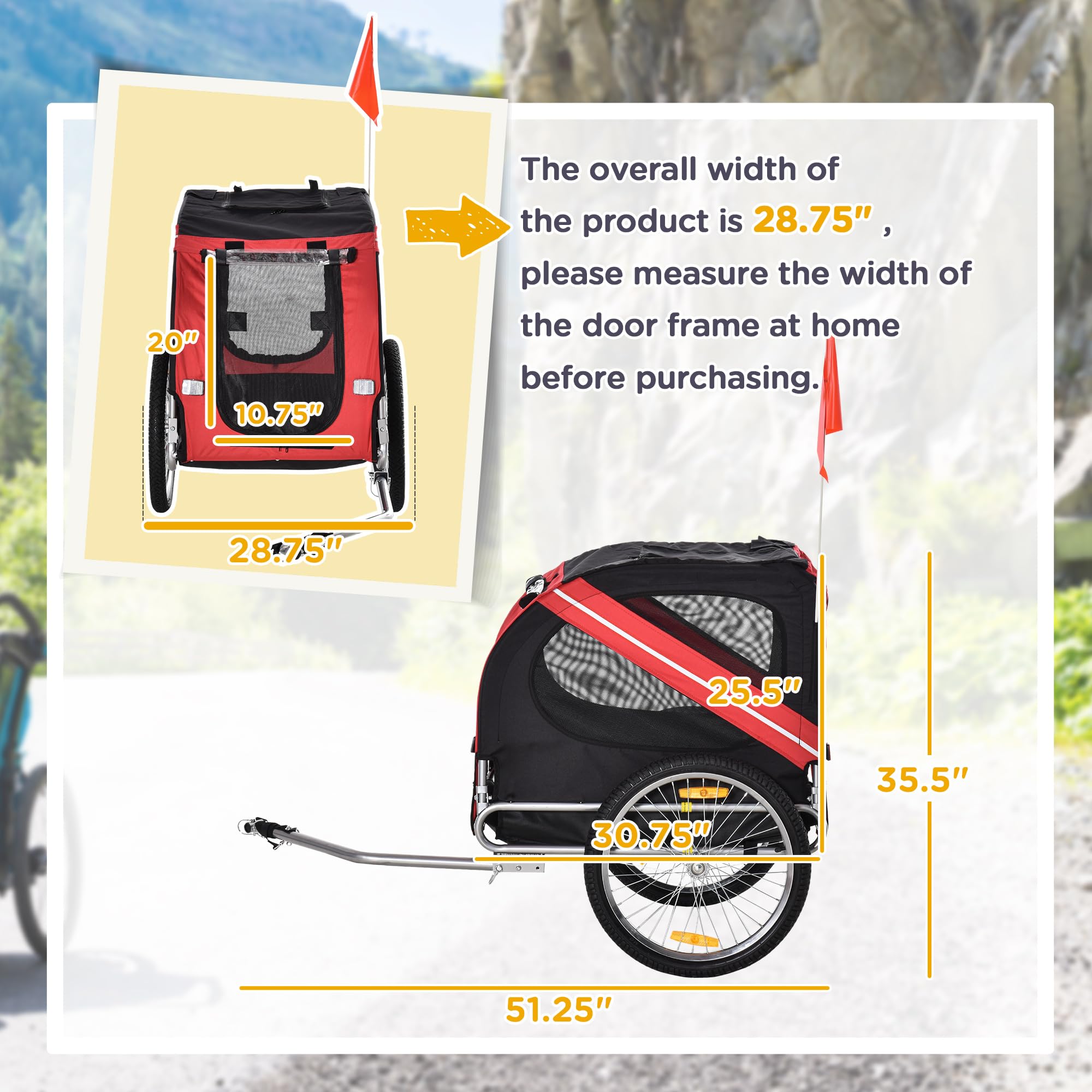 Aosom Dog Bike Trailer Pet Cart Bicycle Wagon Cargo Carrier Attachment For Travel With 3 Entrances Large Wheels For Off-Road & Mesh Screen - Red/Black