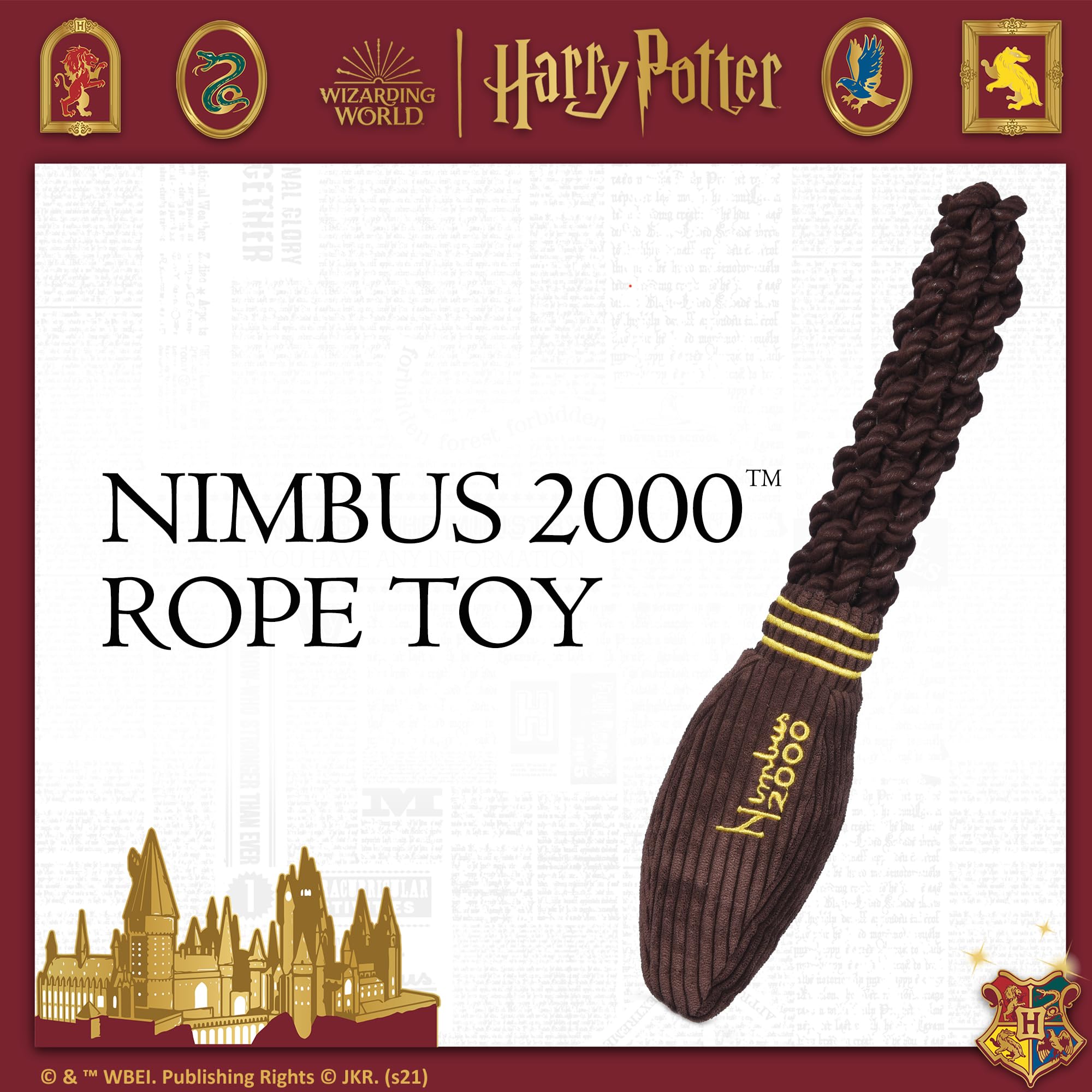 Harry Potter Nimbus 2000 Rope Pet Toy, 14 Inch | Tug Toy for Dogs With Crinkle and Squeaker | Dog Toy for Tugging and Pets