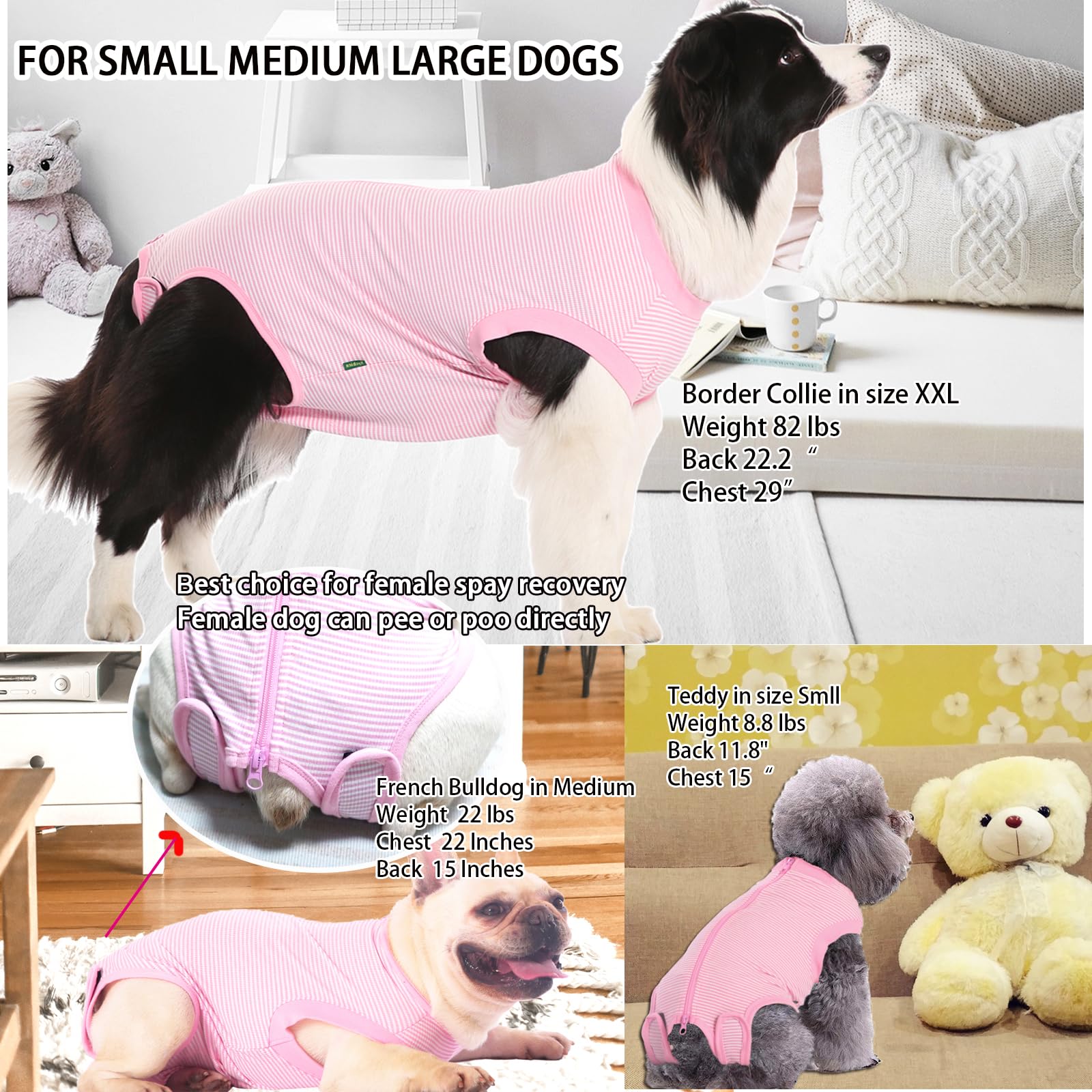 Sychien Dog Recovery Suit Pink Female Spay Surgical Small Shirt, Male Surgery Recovery Suit,Pink-White Striped Xs