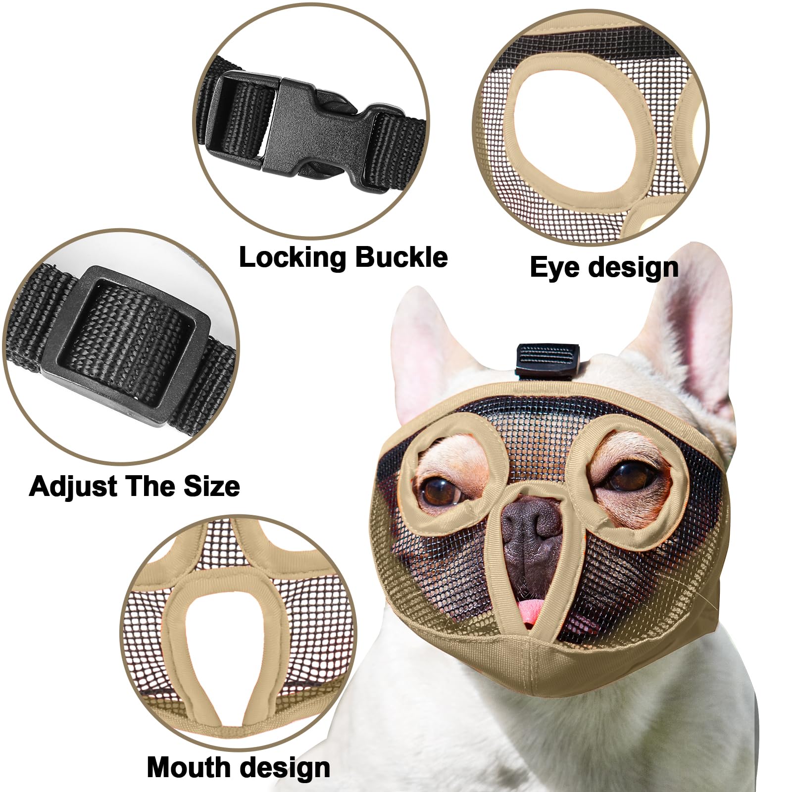 Jyhy Short Snout Dog Muzzles- Adjustable Breathable Mesh Bulldog Muzzle For Biting Chewing Licking Training Grooming Dog Mask (K