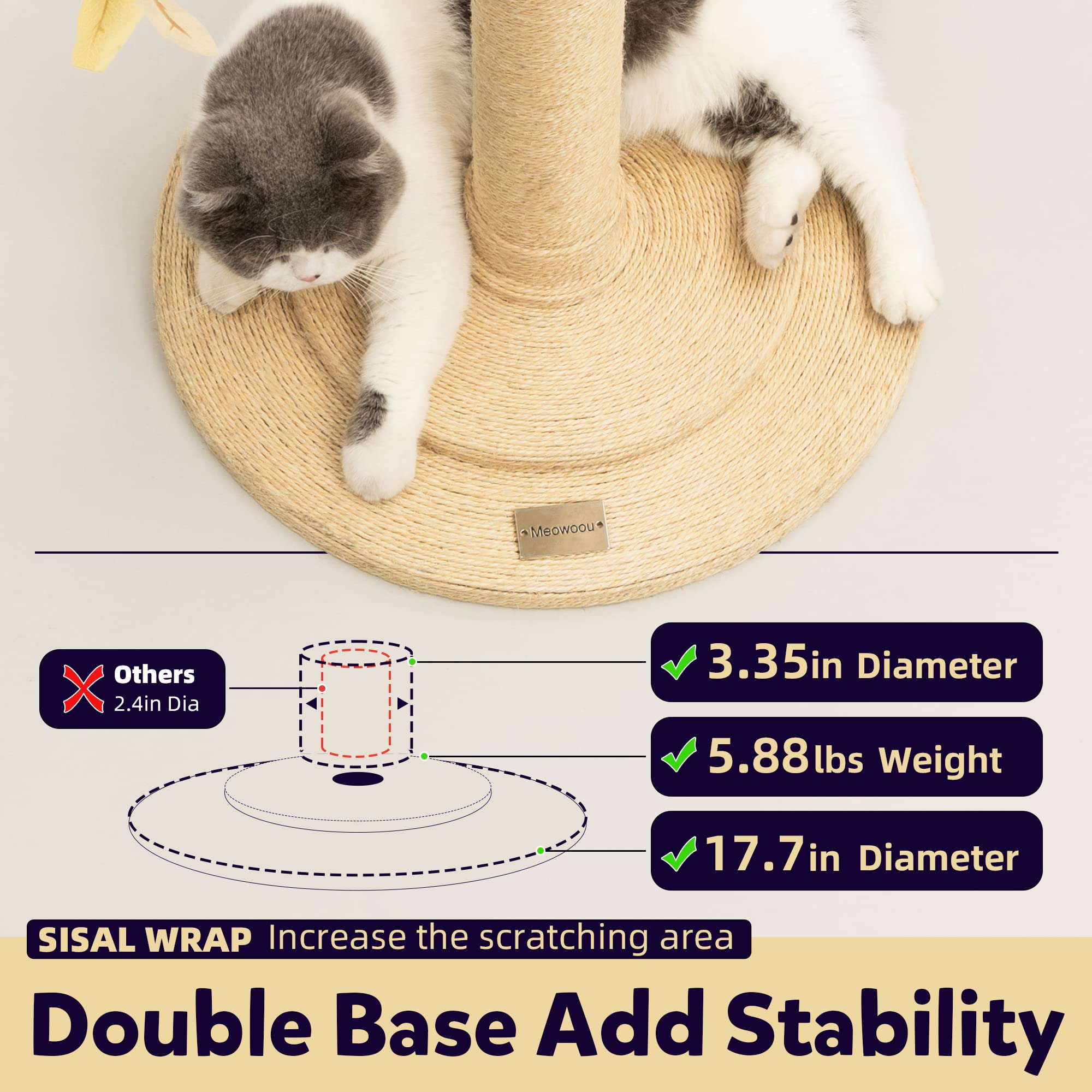 Cat Scratching Post 41.7' Tall Scratching Post For Indoor Cats Cat Scratcher Cat Tree Wrapped Sisal Rope Large Cat Scratching Post Cute Cat Scratching