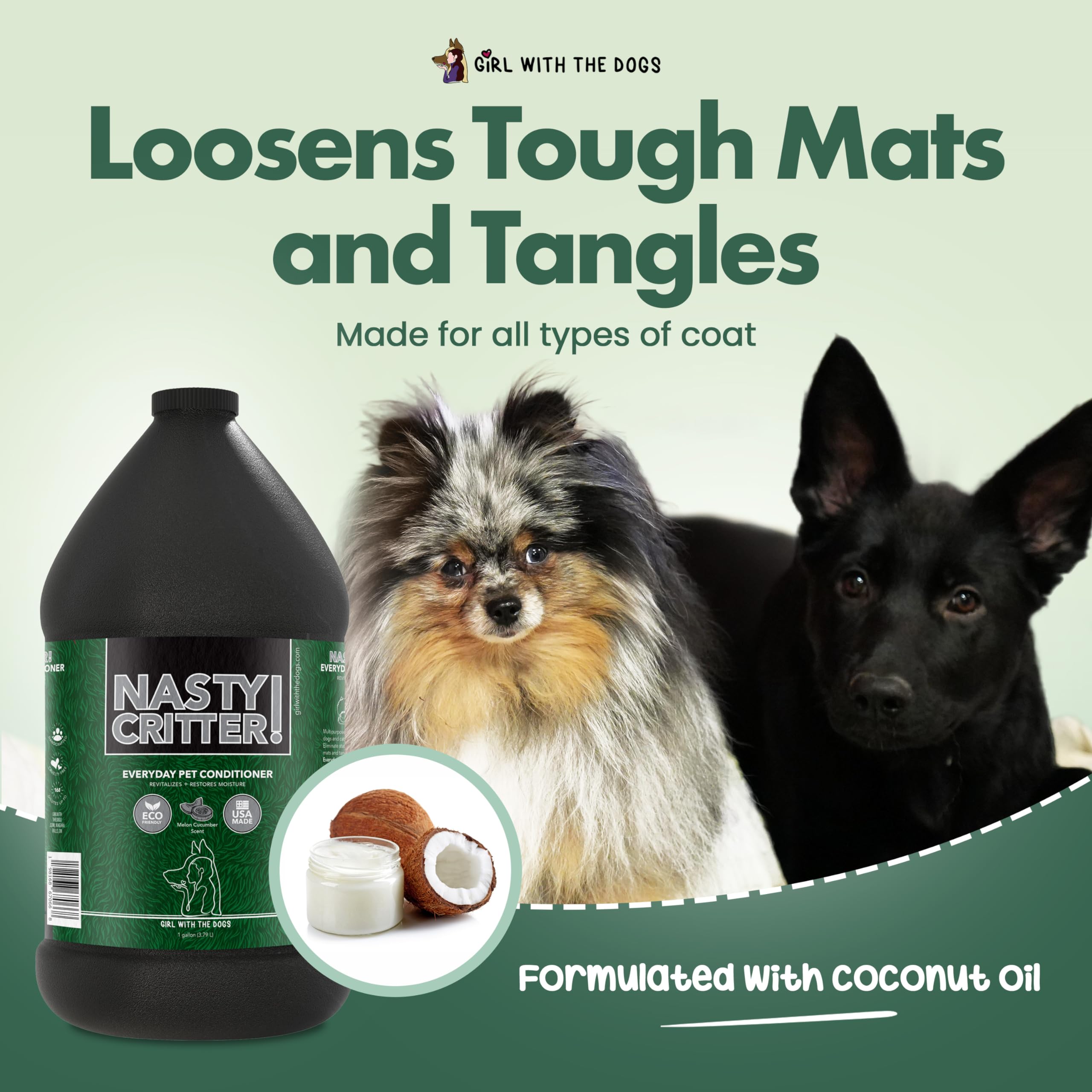 Nasty Critter! By Girl With The Dogs - Everyday Deep Cleaning Dog Conditioner, 1 Gallon, Made In Usa 8 Wks+