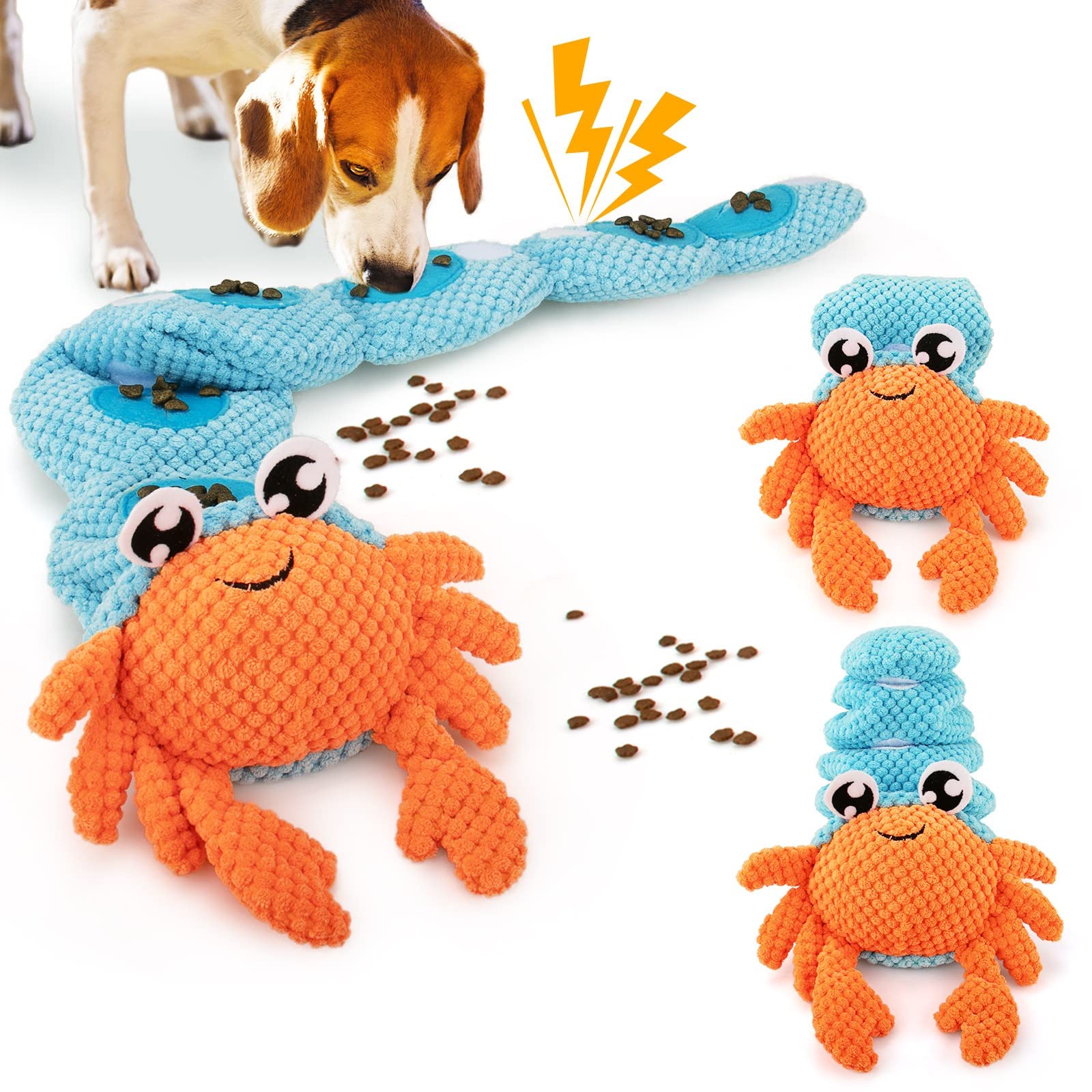 AWOOF Hermit Crab Shape Squeaky Dog Chew Toys - Interactive Snuffle Toys for Small & Medium Dogs, Release Stress & Train Natural