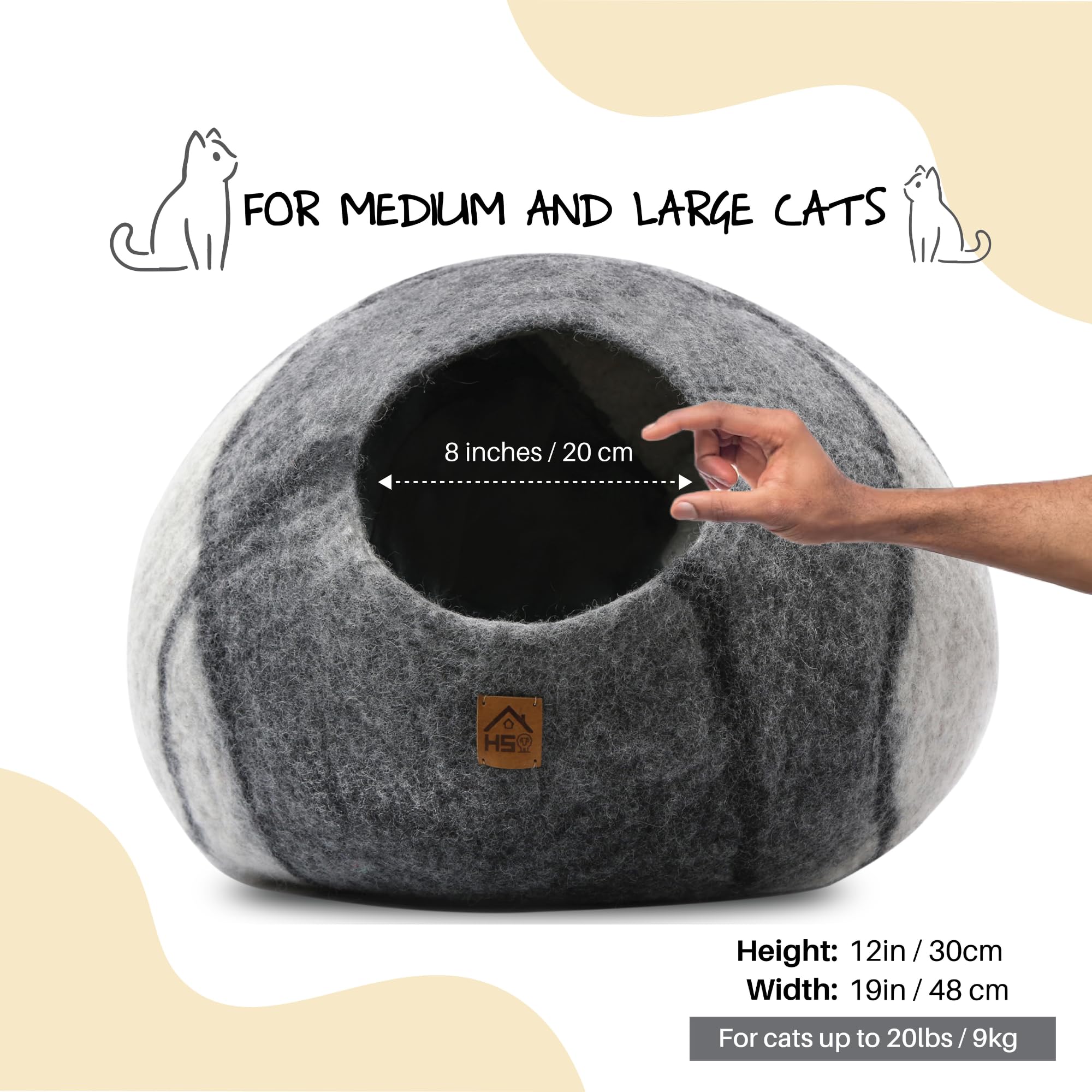 Large Wool Cat Cave Premium Felt Bed For Cats & Kittens Pet House Natural 100% Merino Wool Handmade Indoor Hideaway Eco-Friendly