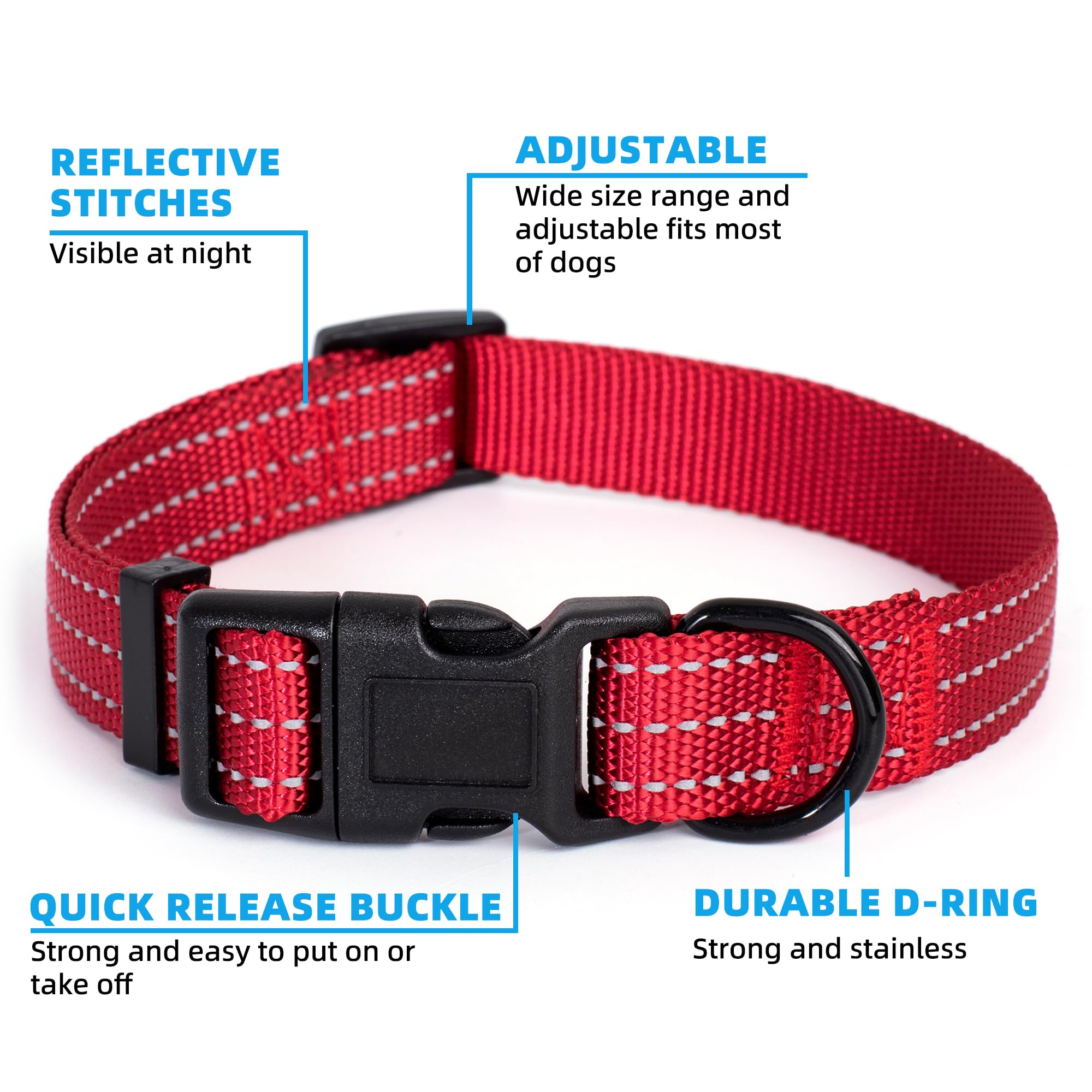Mile High Life Dog Collar | Nylon Reflective Dog Collars | Light Weight Puppy Collars | Red Dog Collars For Medium Dogs (Solid R