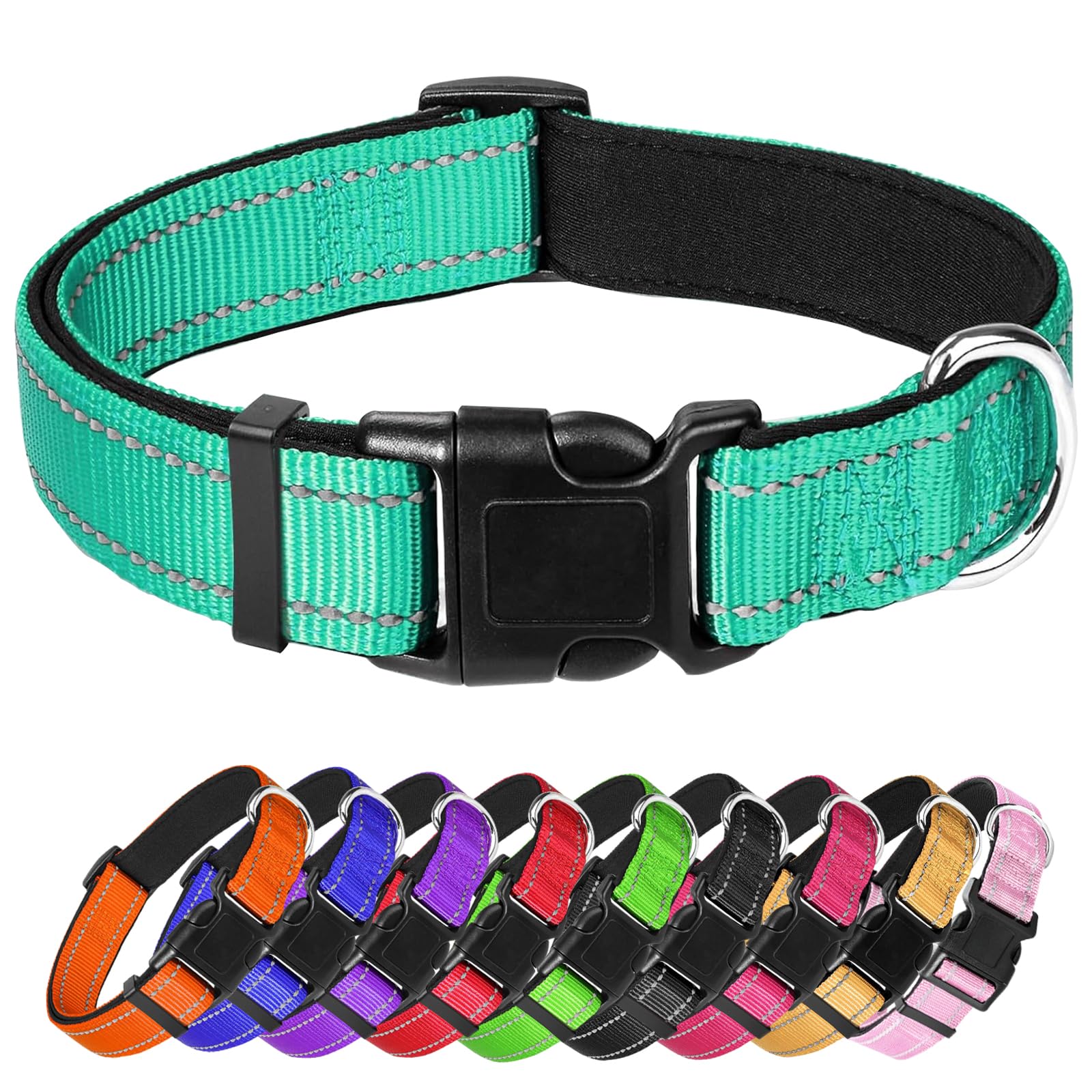 Xxl Dog Collar, Reflective Pet Collar With Buckle Adjustable Safety Nylon Collars For Small Medium Large Dogs, Teal