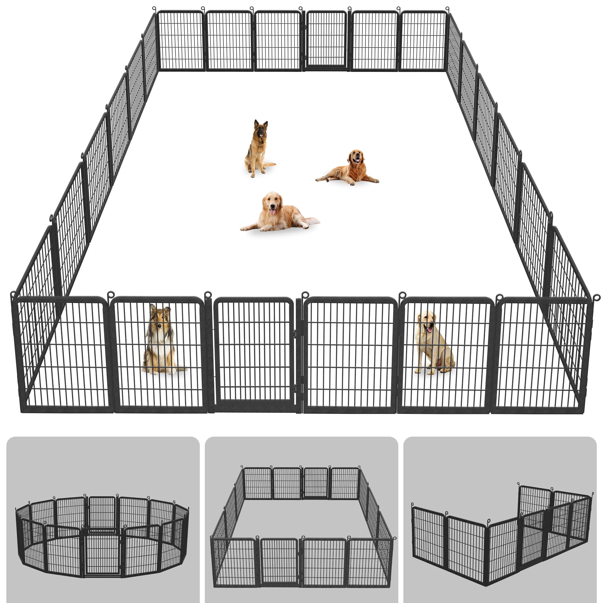 Jhsomdr Dog Playpen Outdoor With Low Threshold Full Gate, 32' Height 34 Panels Large Dog Pen Dog Fence Outdoor For Yard, Heavy 