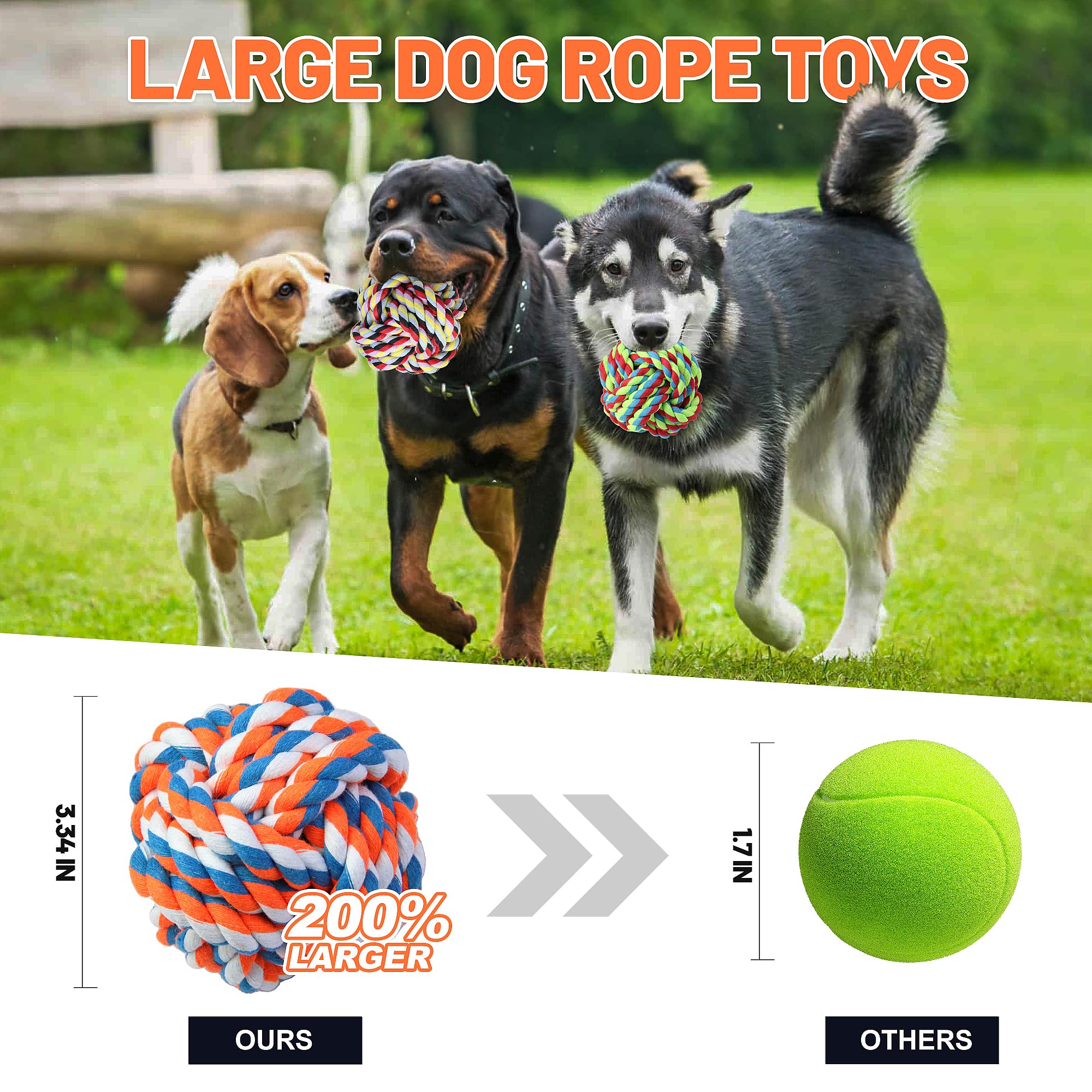 Gasapet Extra Large Dog Chew Ball Rope Toys For Aggressive Chewers, 5 Pack Durable Balls Toy For Medium Large Breeds, Dental Cot