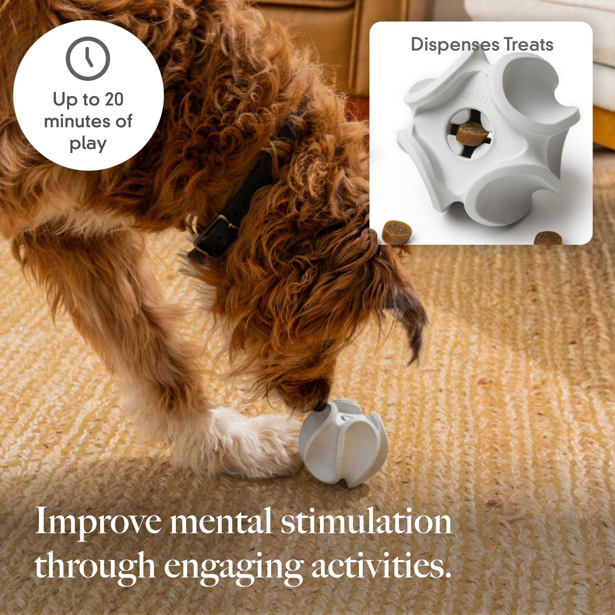LAY LO Treat Dispensing Dog Toy - Natural Rubber Topple Toy for Chewing, Enrichment & Mental Stimulation | Dog Treat Dispenser P