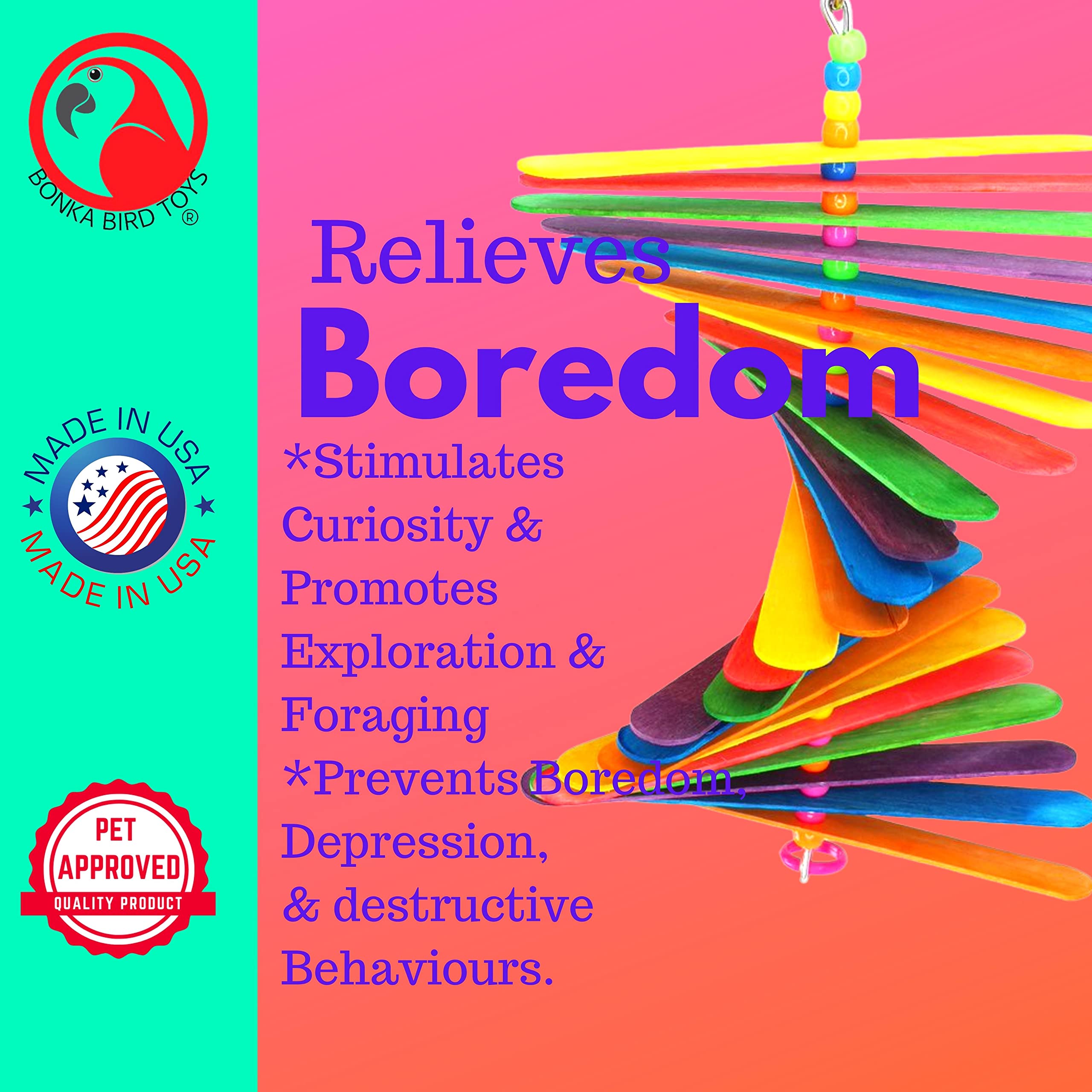 Bonka Bird Toys 867 Big Stick 9.50' X 6', Medium Parrot Chew Cage Toy, Conure, Quaker, Pionus, And Similar