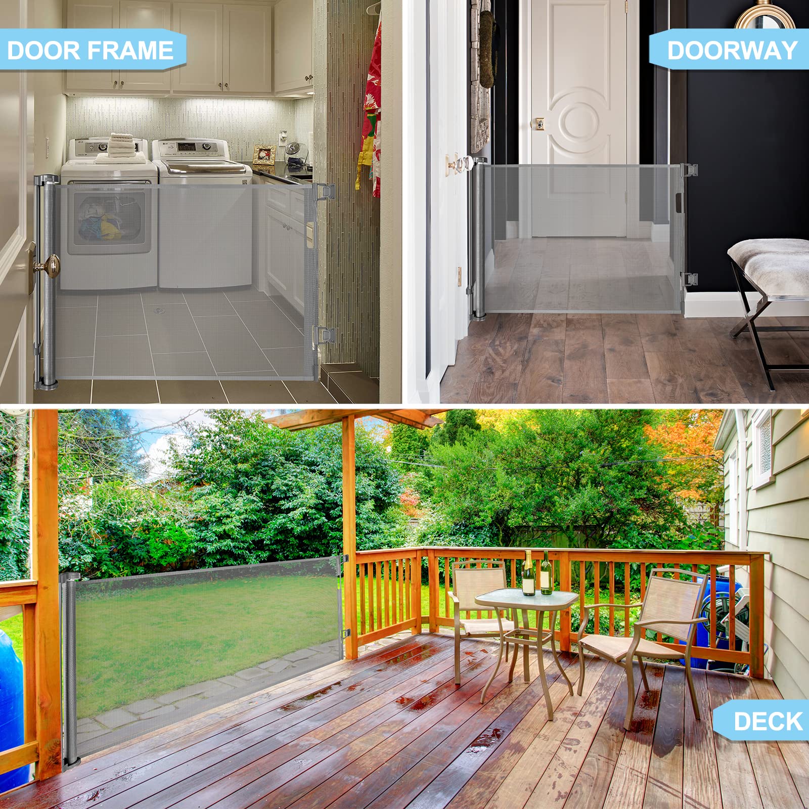 120 Inch Extra Wide Baby Gate Extra Long Dog Gate For The House Retractable Baby Gates For Doorways Super Large Pet Gate For Dogs Indoor Mesh Child Gates For Wide Openings Safety Toddler Gates (Grey)