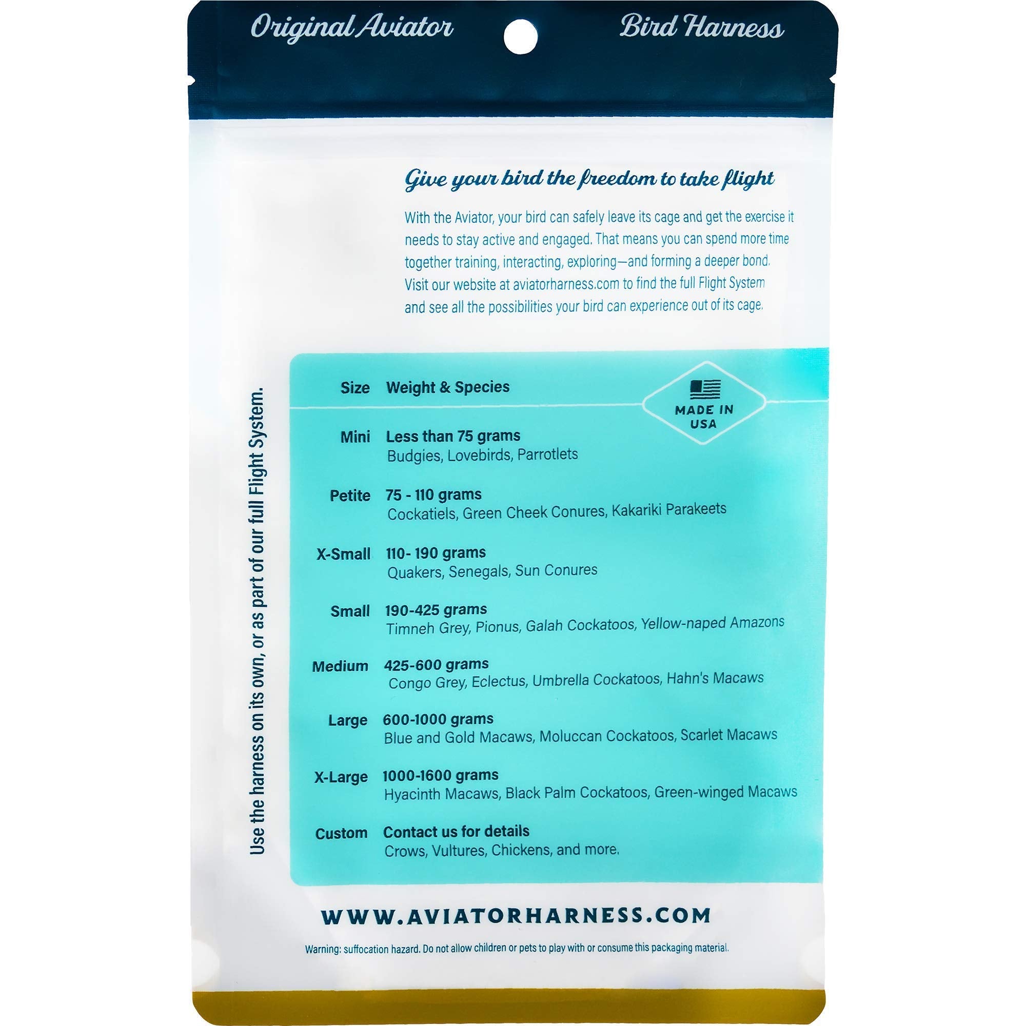 The AVIATOR Pet Bird Harness and Leash: Small Blue