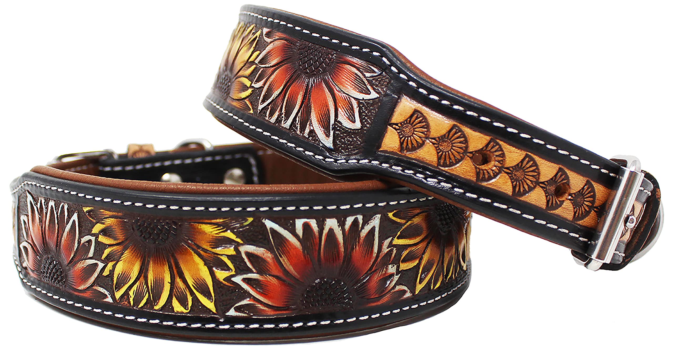 Challenger Small 13''- 17'' Padded Leather Hand Crafted Tooled Dog Collar 60Fk45