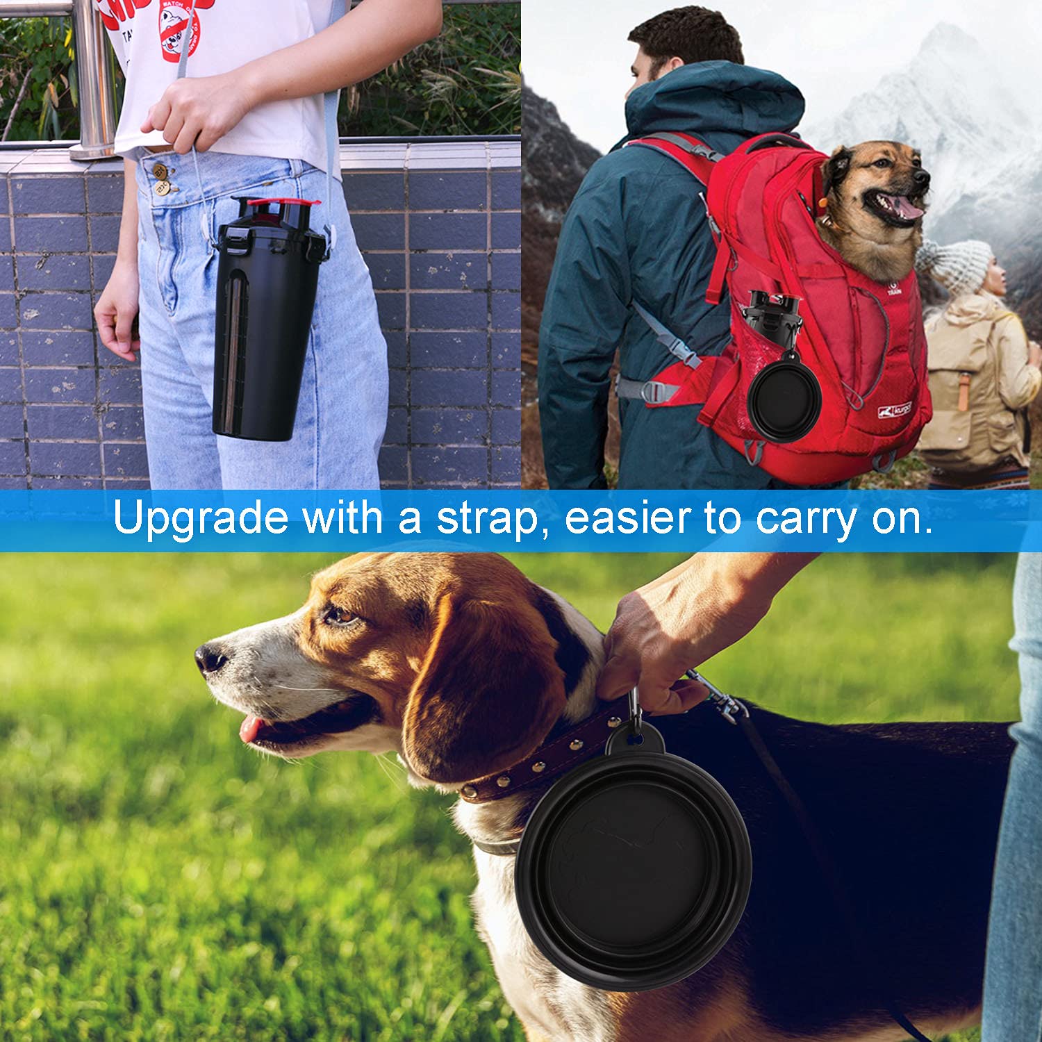 Dog Travel Water Bottle Collapsible Bowls, 2 in 1 Pet Food Container with Collapse Bowls, Outdoor Portable Water Bowls for Walki