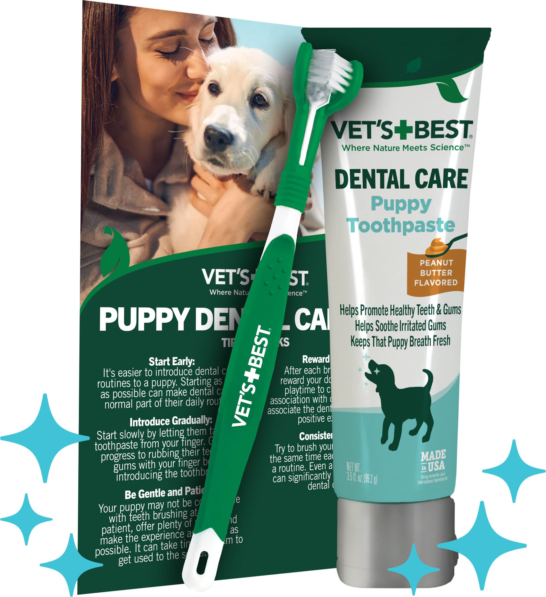 Vets Best Dog Toothpaste & Toothbrush Kit for Puppies - Puppy Essentials - Dog Toothbrush & Toothpaste for Young Dogs- Perfect f