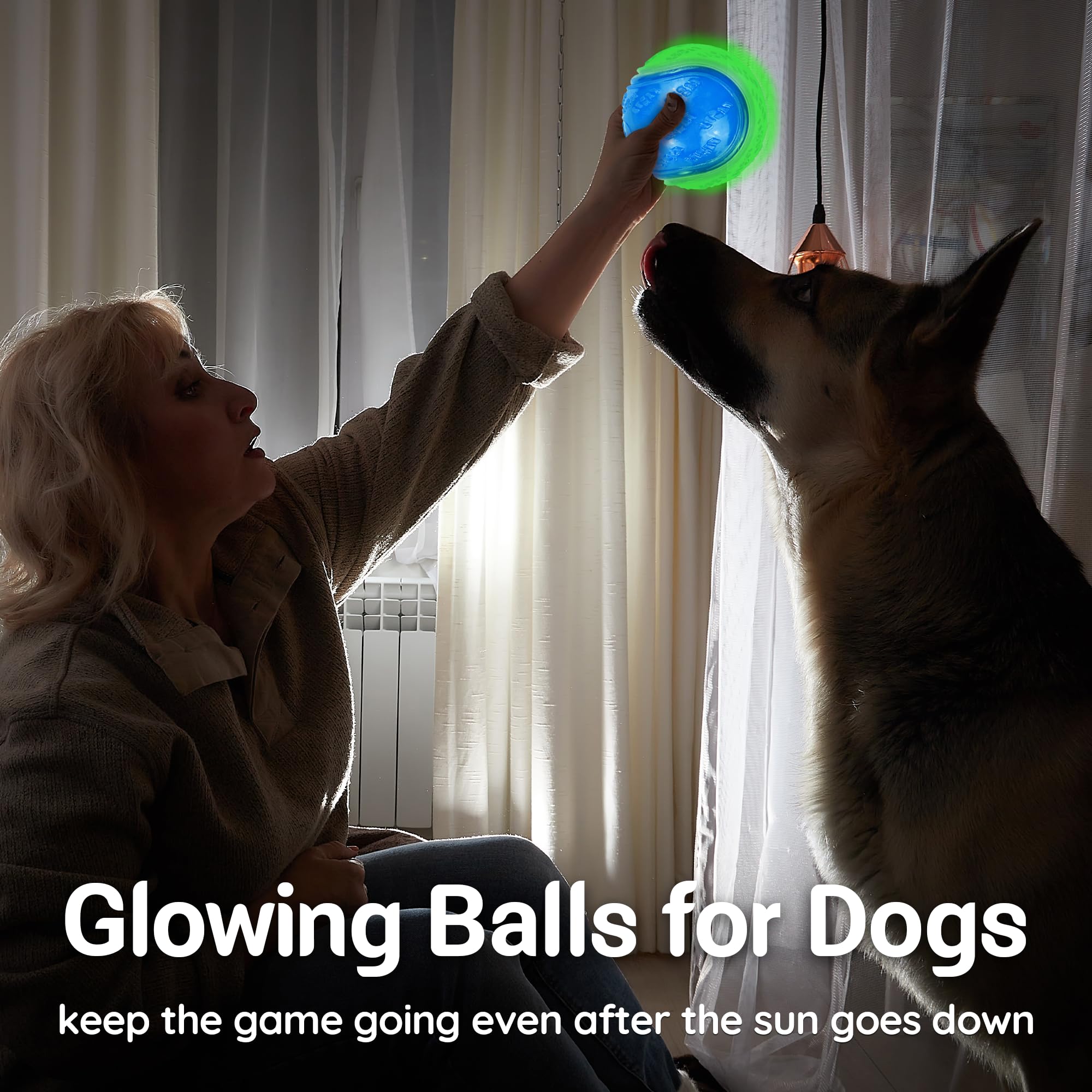 Lechong Glow Dog Ball, 3.5    Squeaky Dog Toy Ball, Dog Rubber Ball Toys For Small And Medium Large Dogs, Durable Dog Fetch Toys