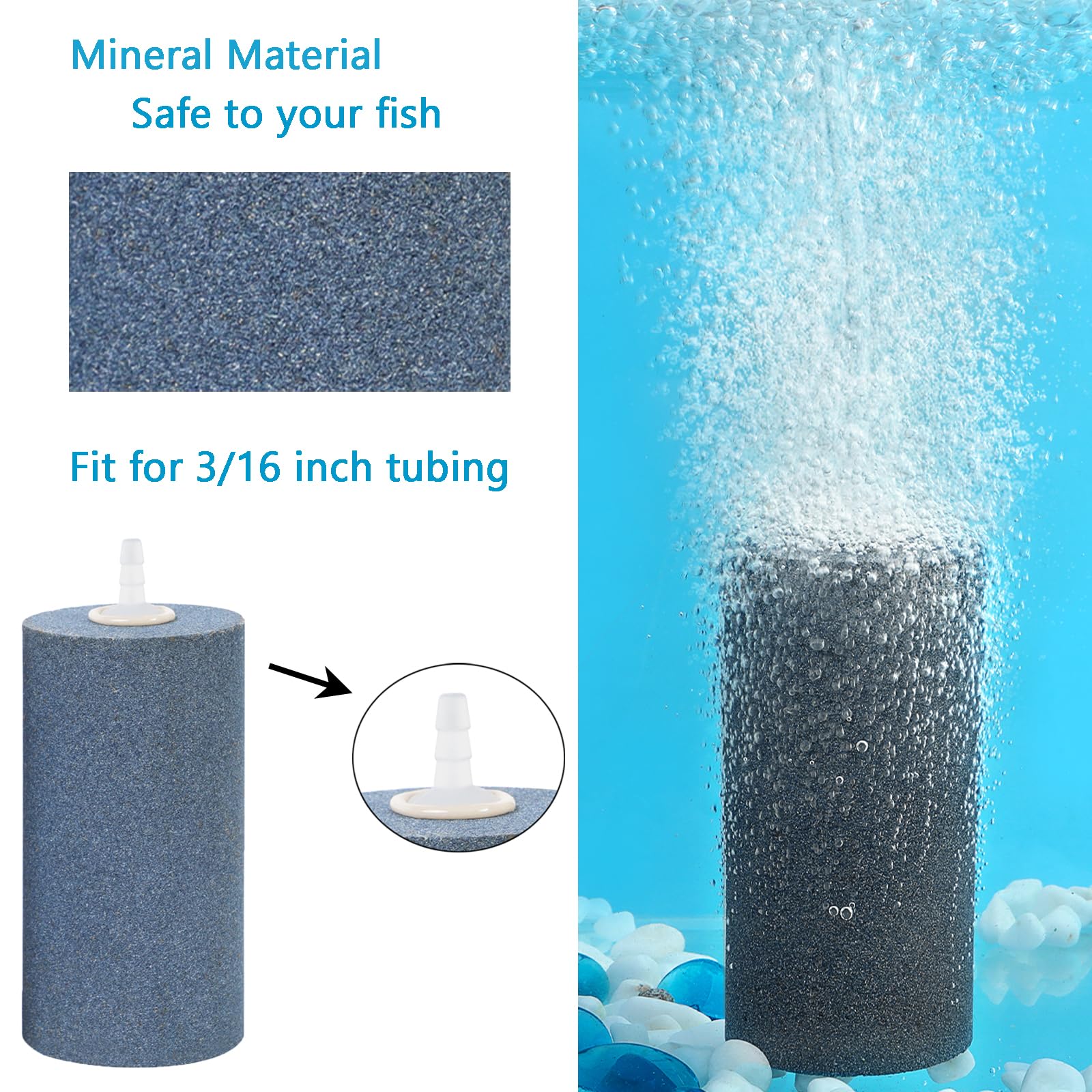 Aquaneat 2 Pack Air Stone, Large Air Stone Cylinder, Aerator Bubble Diffuser, Air Pump Accessories For Hydroponic Growing System