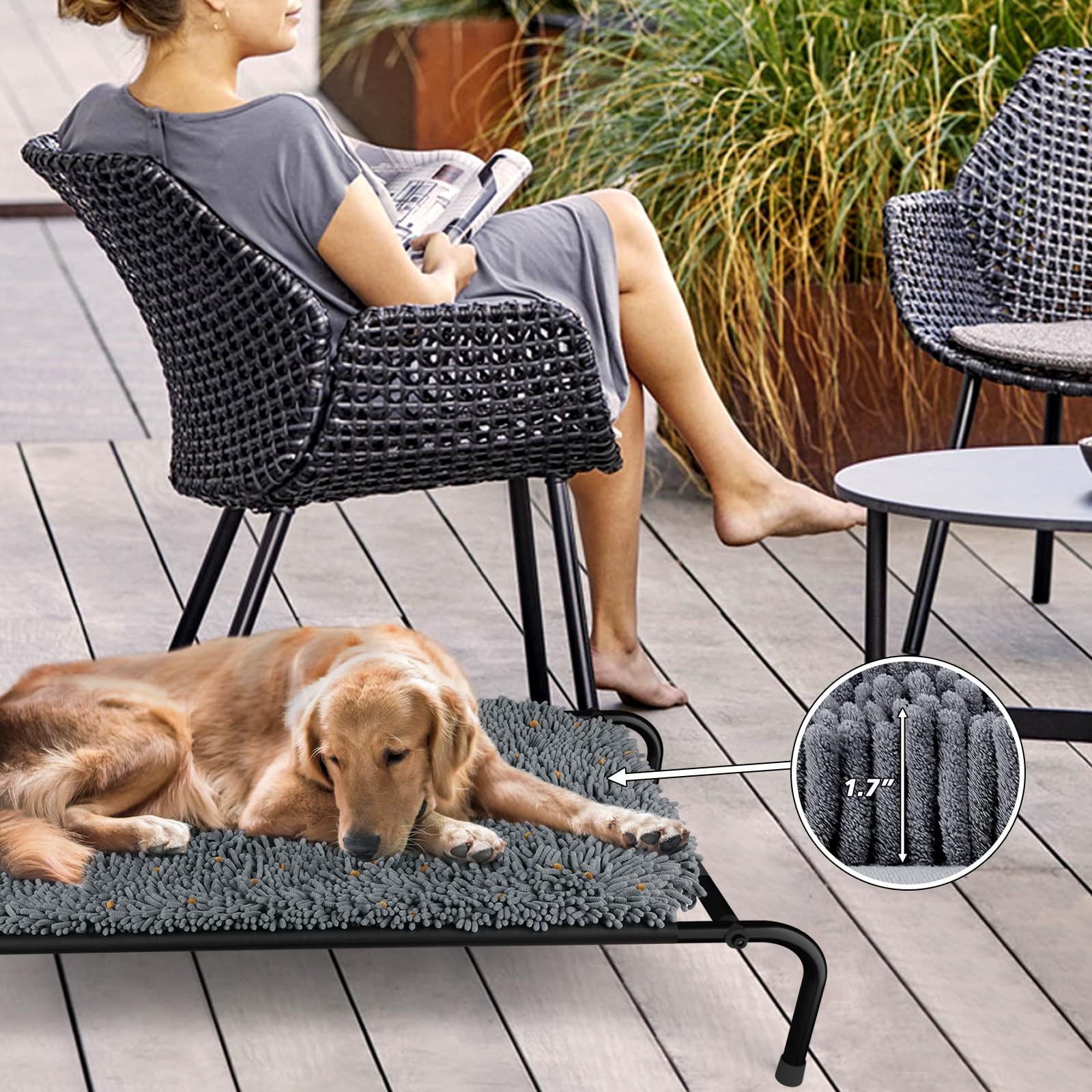 Rundik Elevated Dog Bed with Snuffle Mat Feature 2 in 1, Raised Dog Bed for Indoor and Outdoor Use Portable Warm Pet Cot with Pu