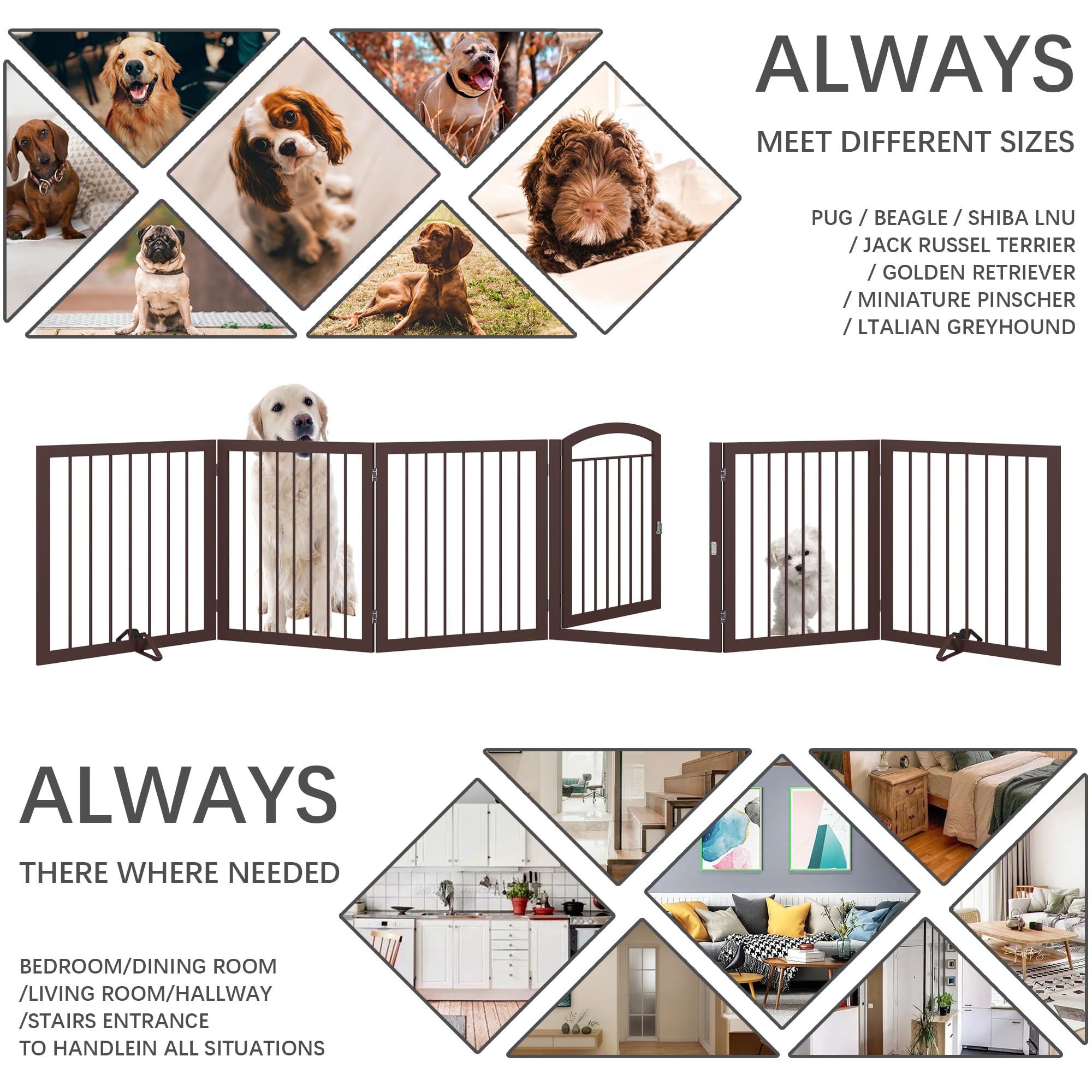 JSB 144-inch Extra Wide 30-inch Tall Dog gate with Door Walk Through, Freestanding Round Tube Pet Gate for Halls Stairs, Puppy S