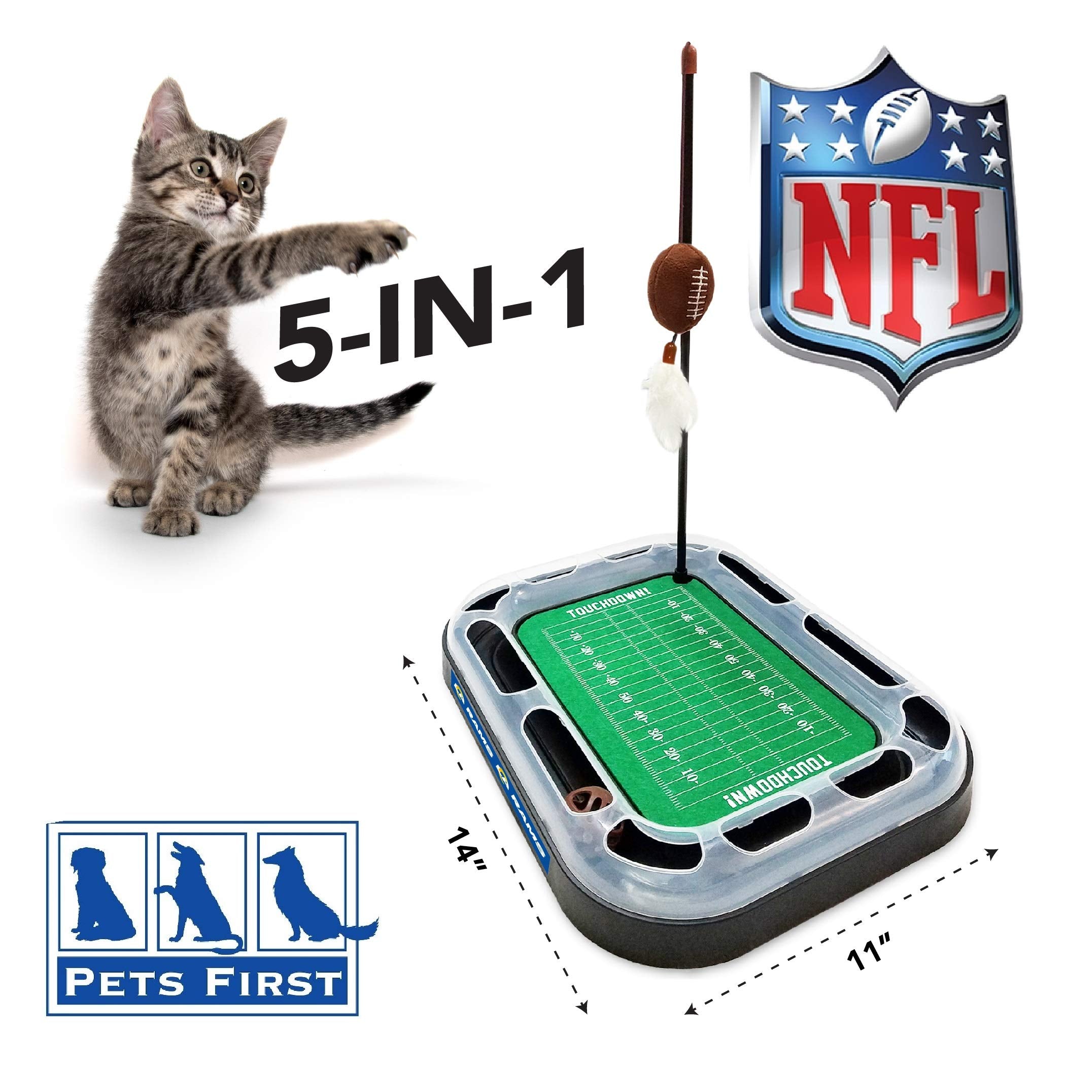 Cat Ball Track Toy NFL Los Angeles RAMS Football Field CAT Scratcher Toy with Catnip Filled Plush Football Toy&Feather Cat Toy H