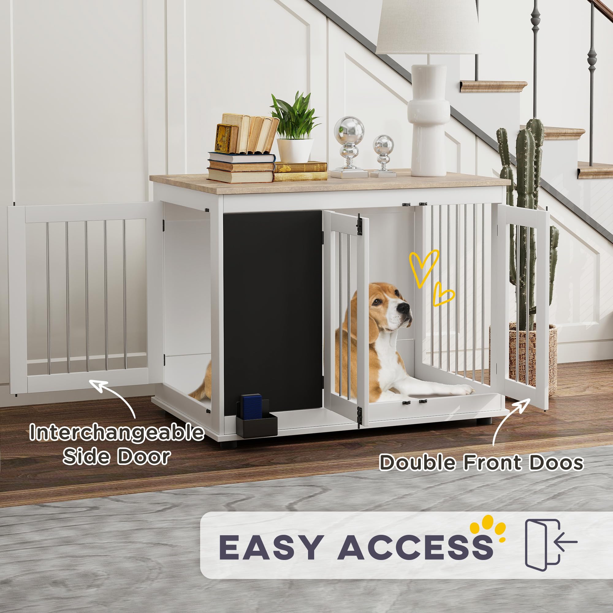 PawHut 39 Furniture Style Dog Kennel with Chalkboard, Dog Crate Furniture with Three Doors & Non-Slip Foot Pads, Dog Cage Furnit